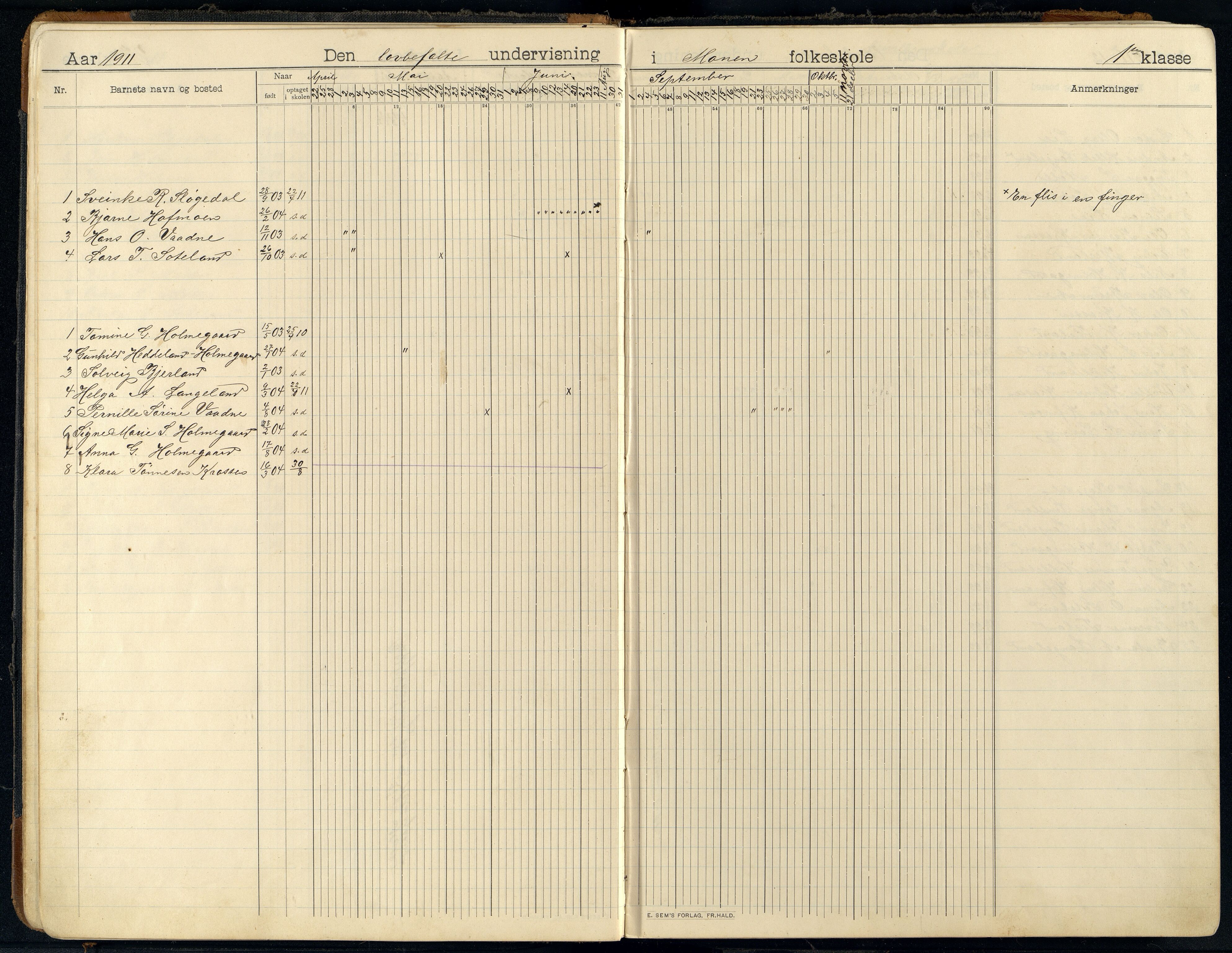 Holum kommune - Monen Skole, ARKSOR/1002HO551/I/L0002: Dagbok, 1908-1951, p. 11b-12a