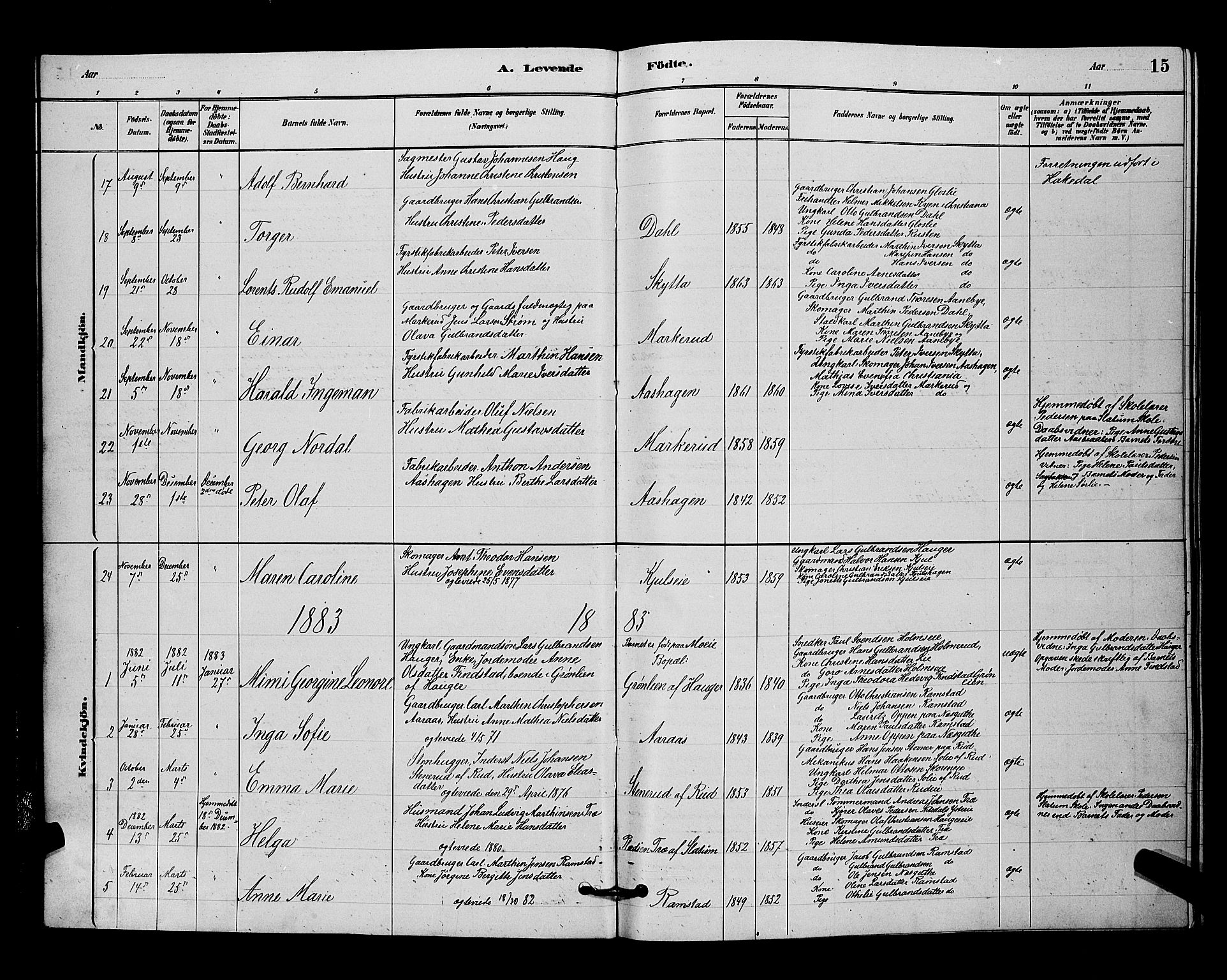 Nittedal prestekontor Kirkebøker, SAO/A-10365a/G/Ga/L0002: Parish register (copy) no. I 2, 1879-1901, p. 15