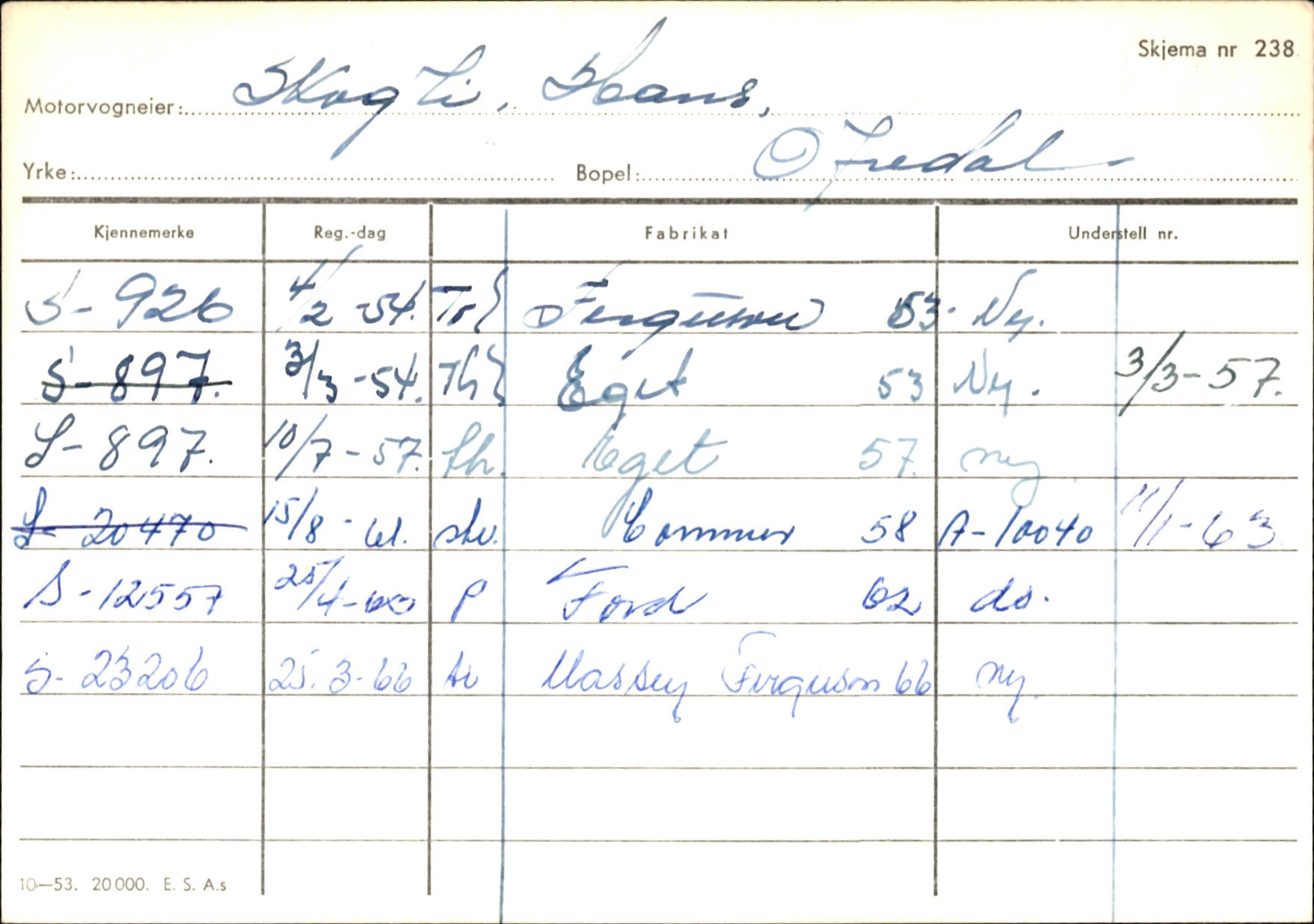 Statens vegvesen, Sogn og Fjordane vegkontor, AV/SAB-A-5301/4/F/L0146: Registerkort Årdal R-Å samt diverse kort, 1945-1975, p. 422