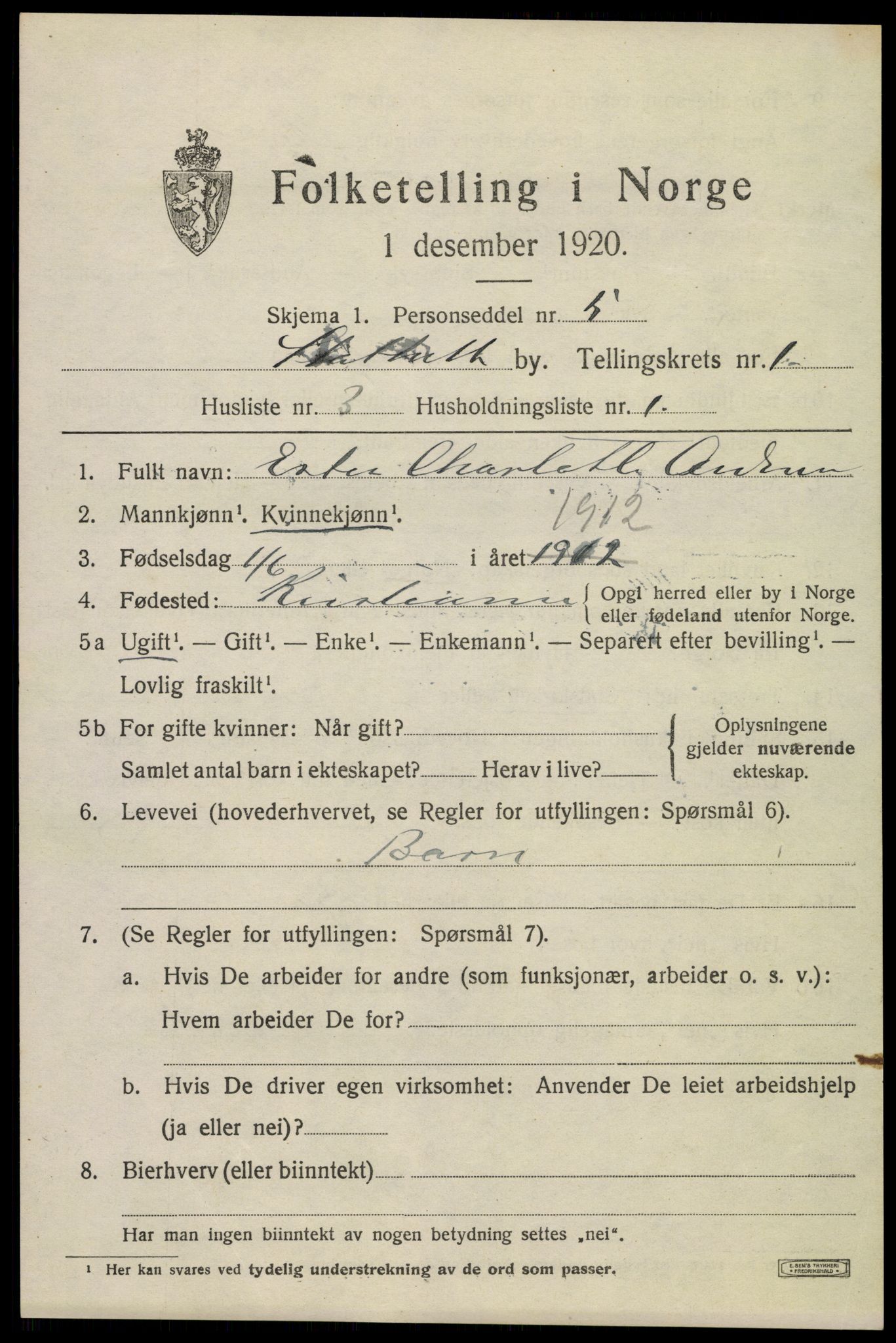 SAKO, 1920 census for Stathelle, 1920, p. 567