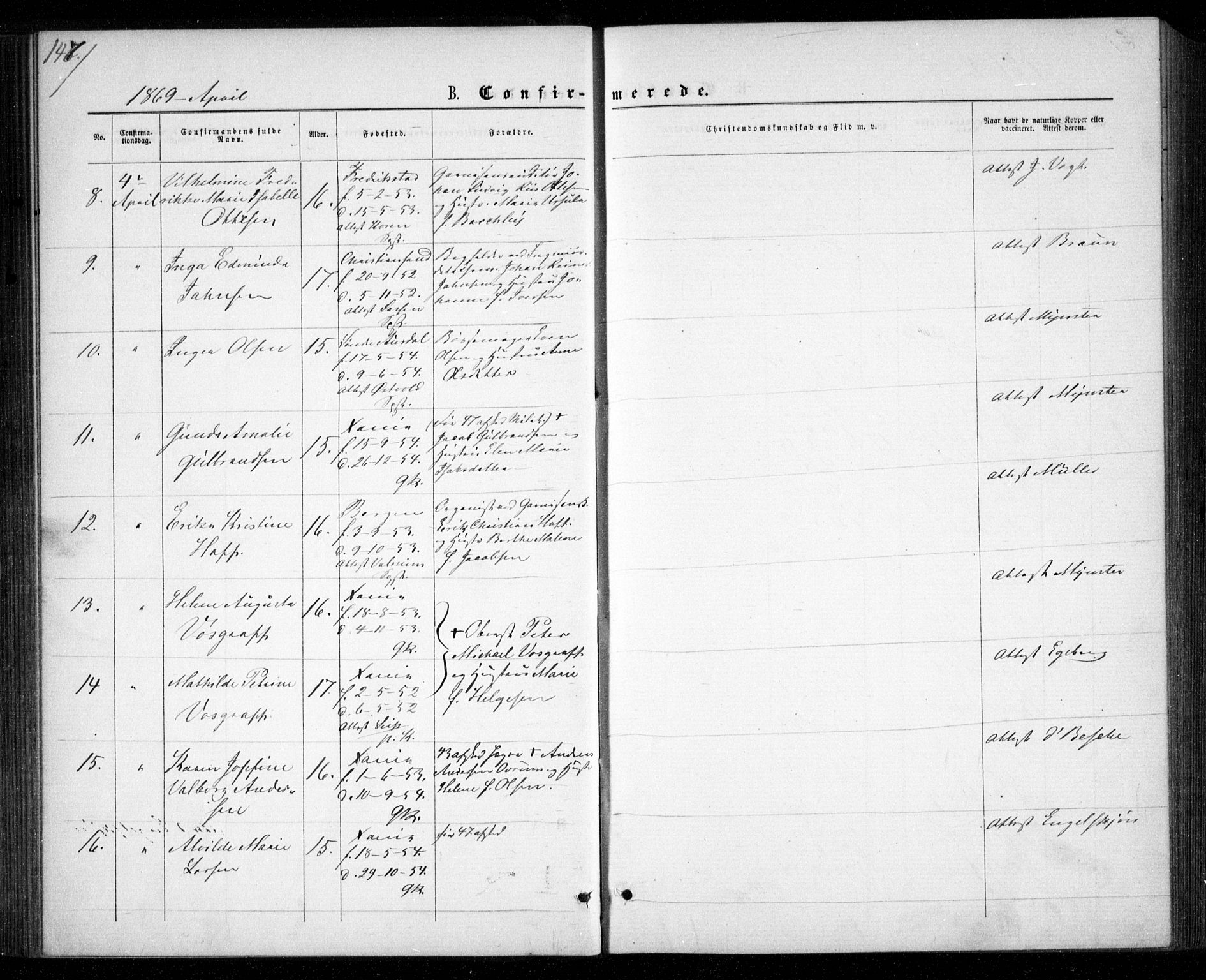 Garnisonsmenigheten Kirkebøker, AV/SAO-A-10846/G/Ga/L0006: Parish register (copy) no. 6, 1860-1880, p. 147