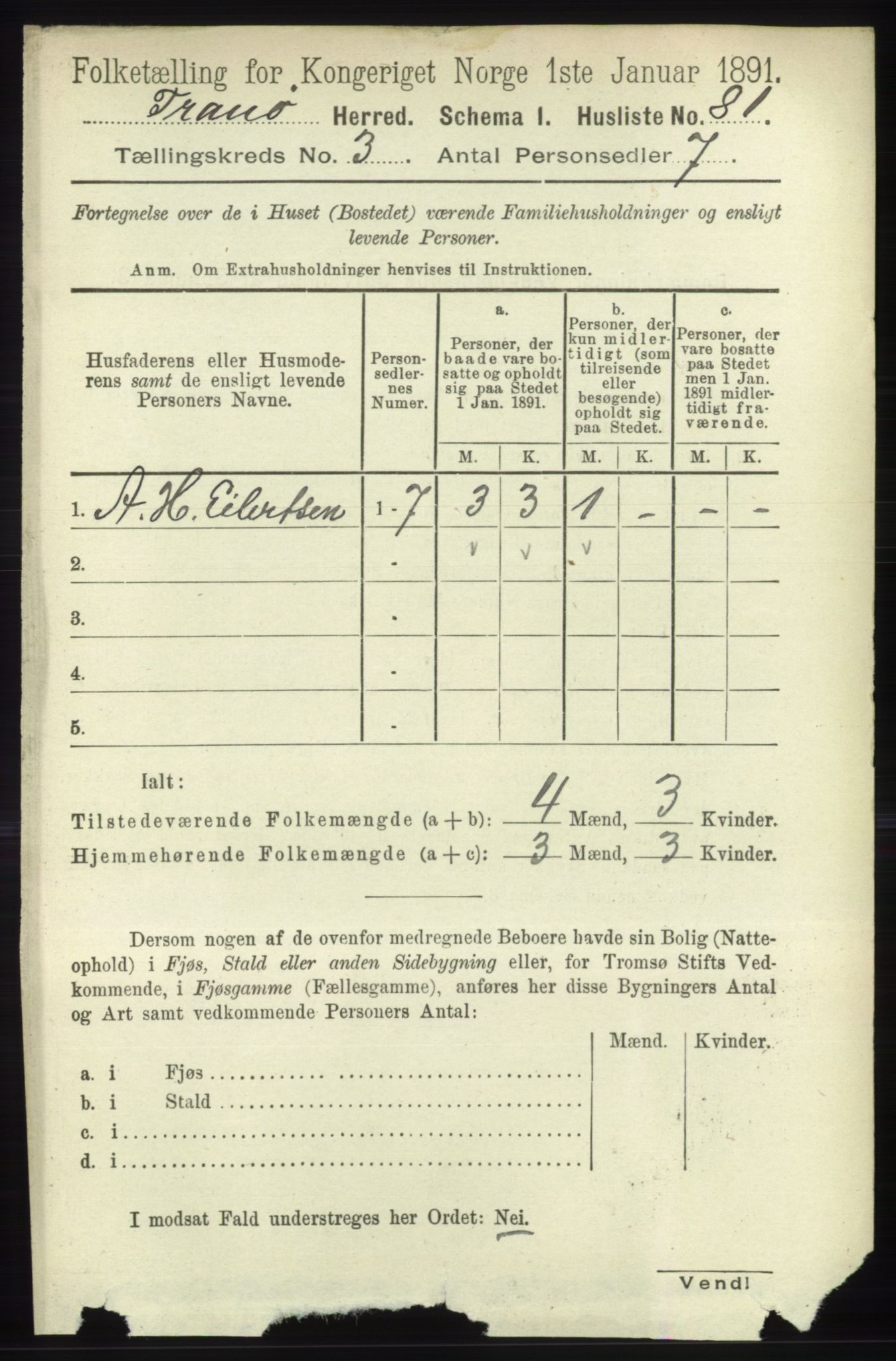 RA, 1891 census for 1927 Tranøy, 1891, p. 884