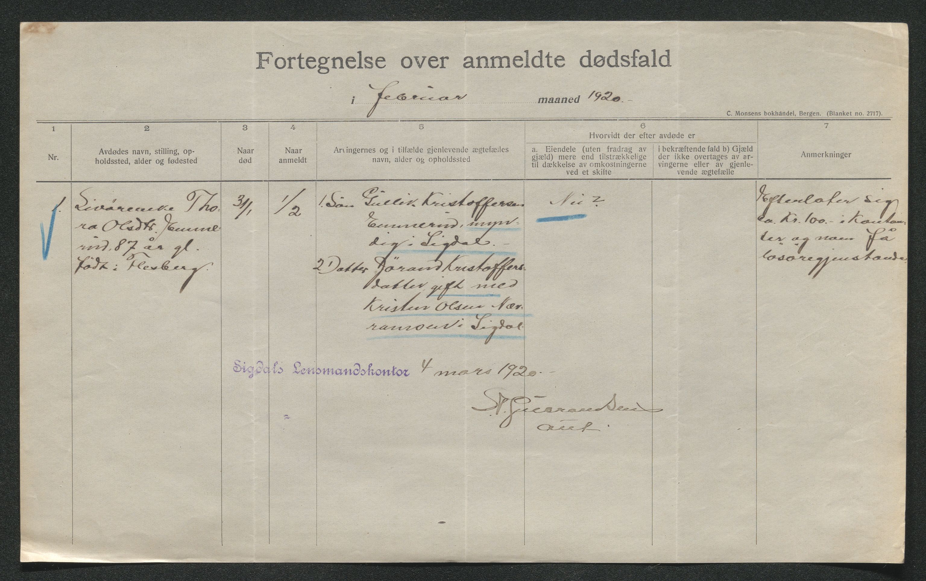 Eiker, Modum og Sigdal sorenskriveri, AV/SAKO-A-123/H/Ha/Hab/L0040: Dødsfallsmeldinger, 1920-1921, p. 487