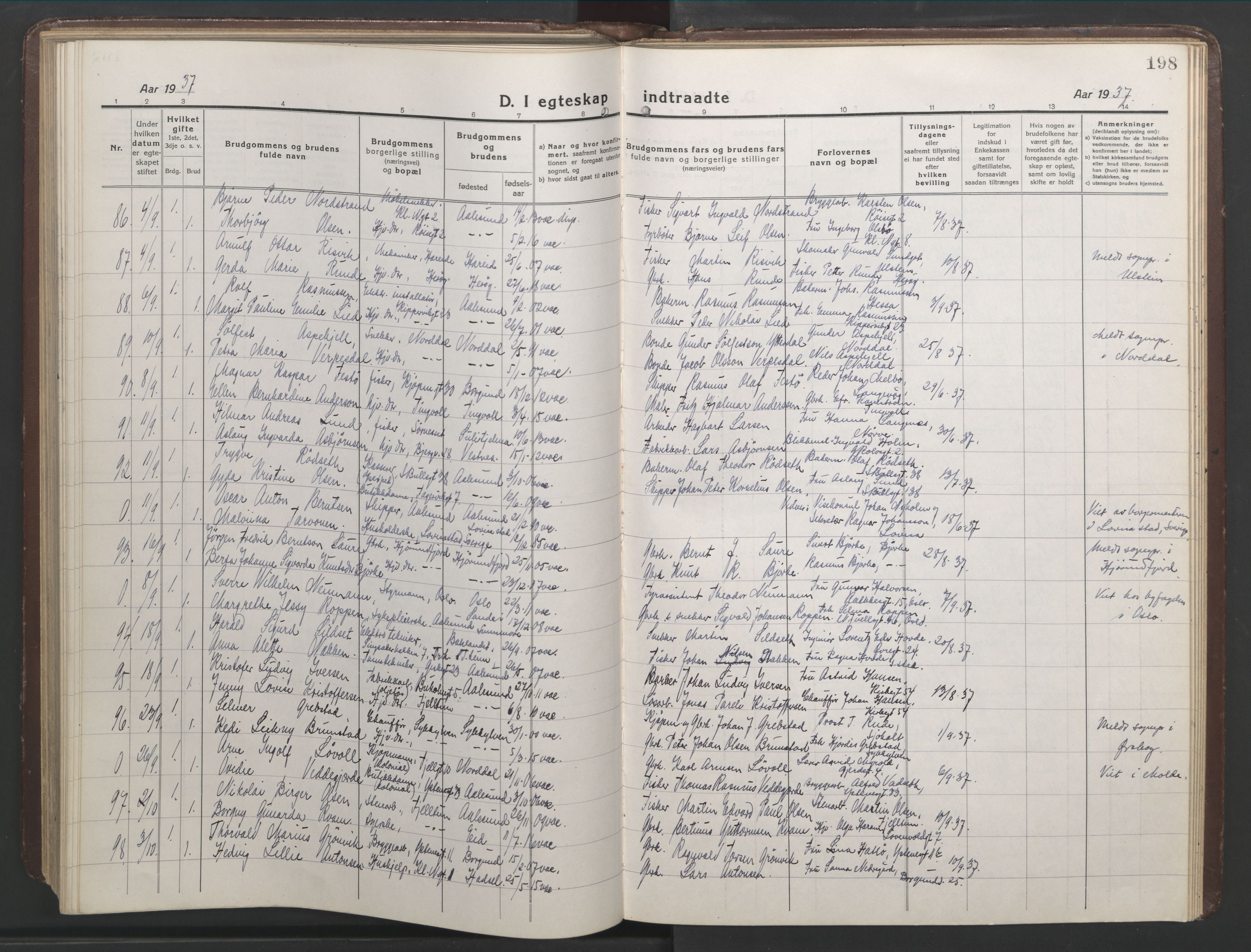 Ministerialprotokoller, klokkerbøker og fødselsregistre - Møre og Romsdal, AV/SAT-A-1454/529/L0473: Parish register (copy) no. 529C10, 1918-1941, p. 198