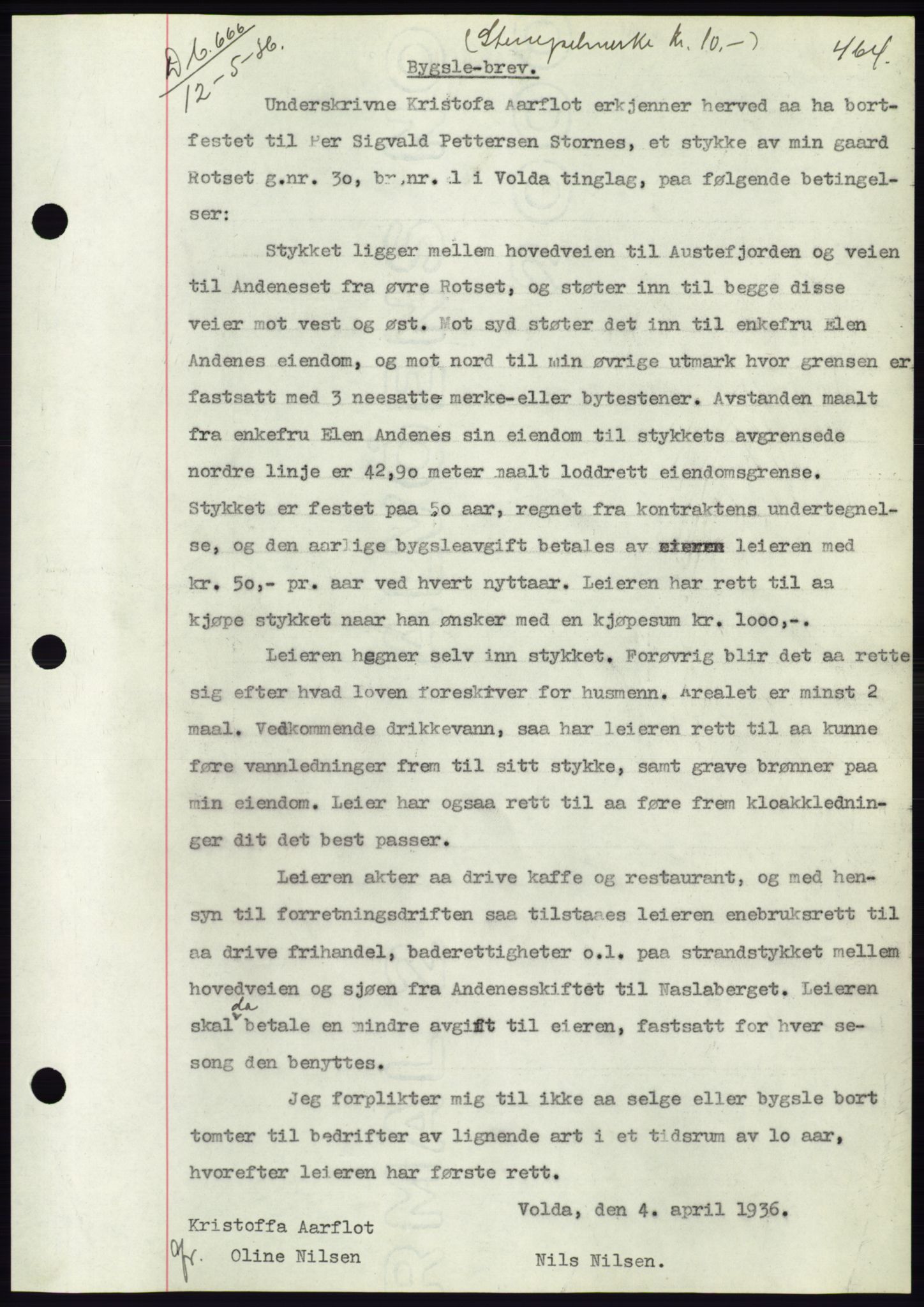 Søre Sunnmøre sorenskriveri, AV/SAT-A-4122/1/2/2C/L0060: Mortgage book no. 54, 1935-1936, Deed date: 12.05.1936