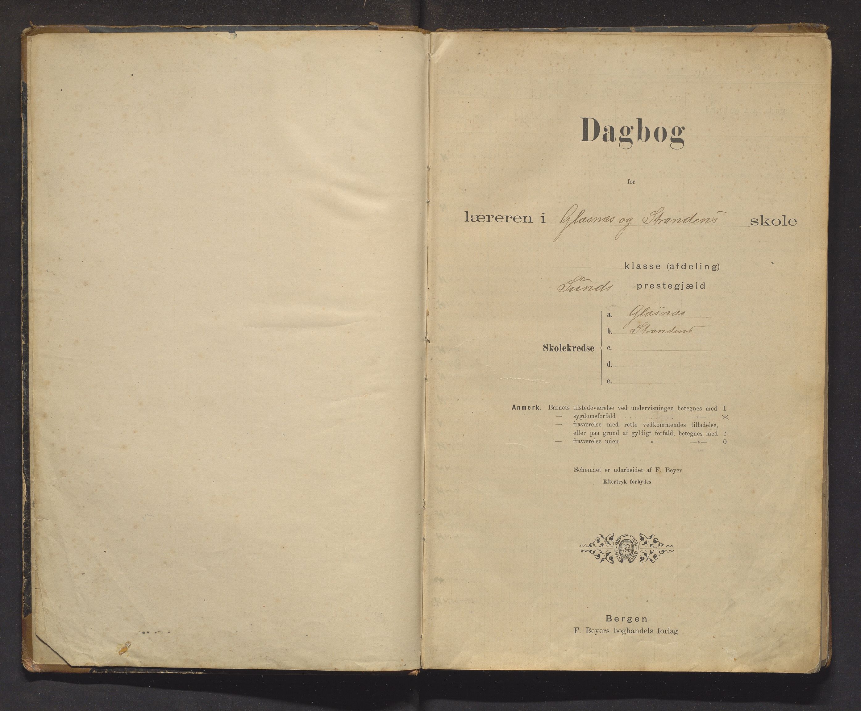 Sund kommune. Barneskulane, IKAH/1245-231/F/Fb/L0002: Skuleprotokoll for Glesnes og Stranda, 1900-1918