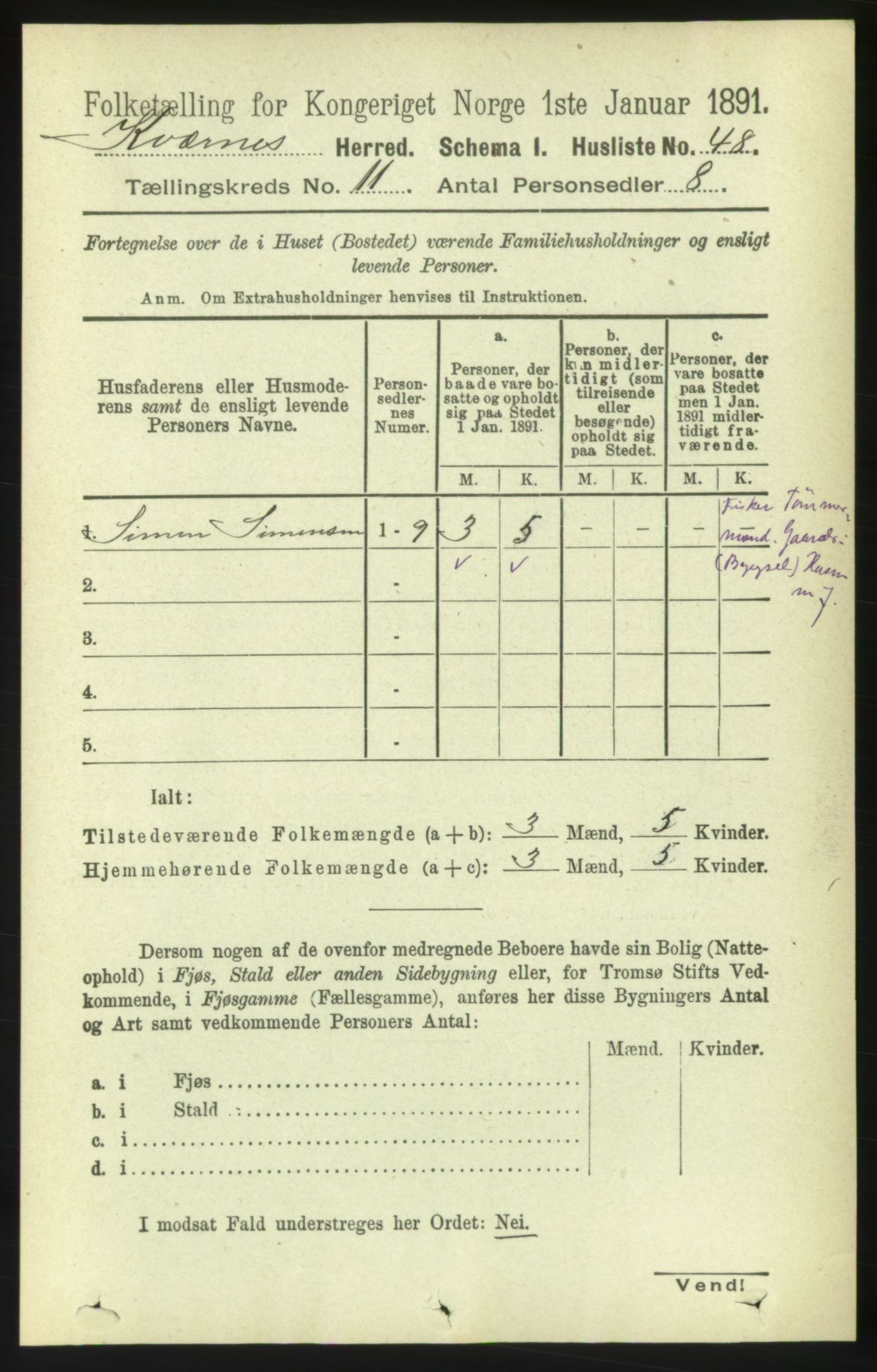 RA, 1891 census for 1553 Kvernes, 1891, p. 4802