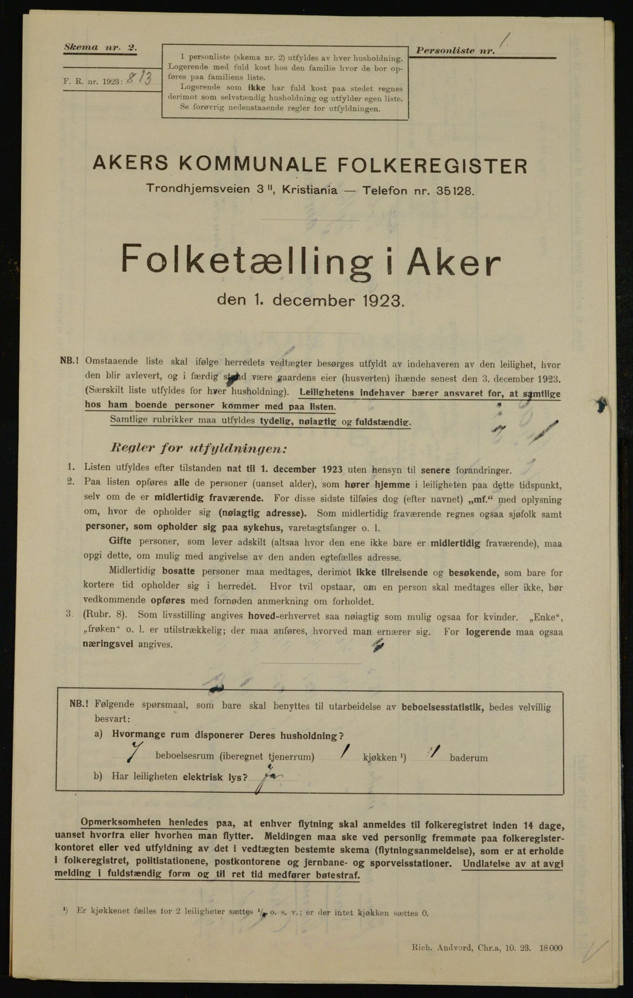 , Municipal Census 1923 for Aker, 1923, p. 41657