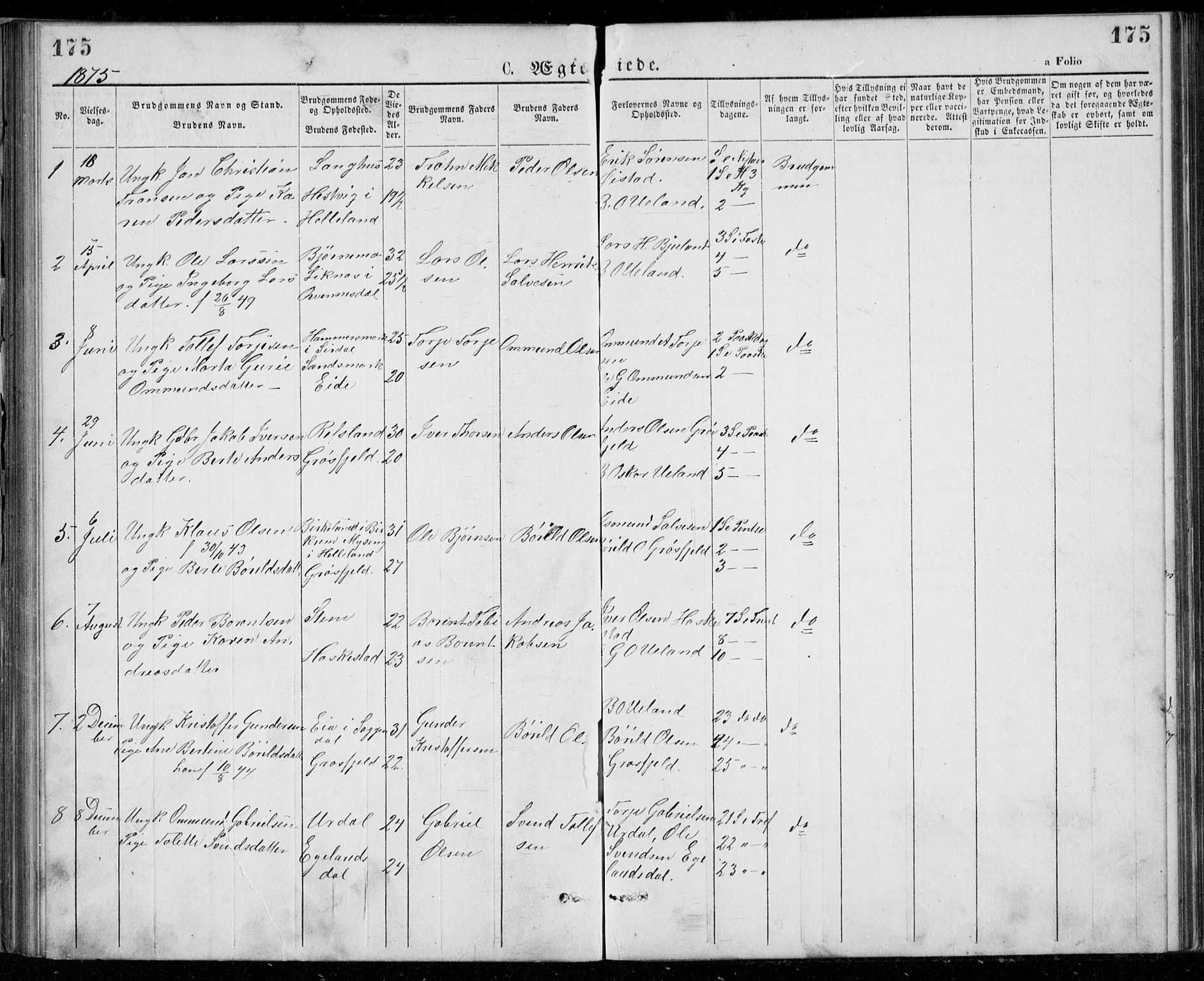 Lund sokneprestkontor, SAST/A-101809/S07/L0005: Parish register (copy) no. B 5, 1875-1889, p. 175