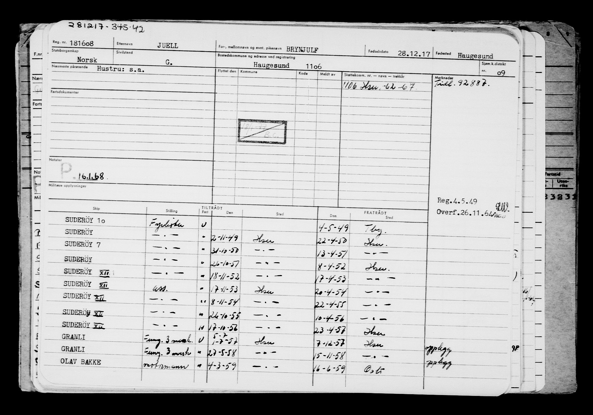 Direktoratet for sjømenn, AV/RA-S-3545/G/Gb/L0154: Hovedkort, 1917-1918, p. 255