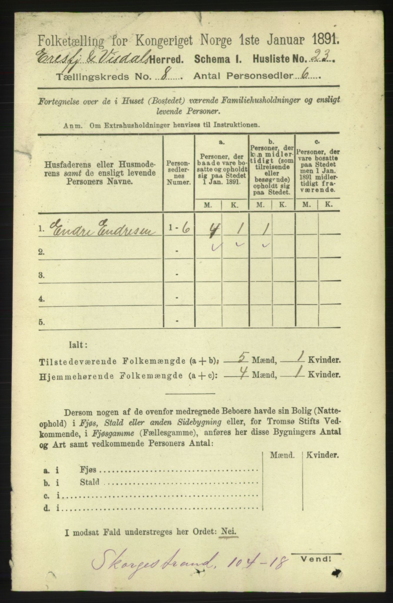 RA, 1891 census for 1542 Eresfjord og Vistdal, 1891, p. 2324