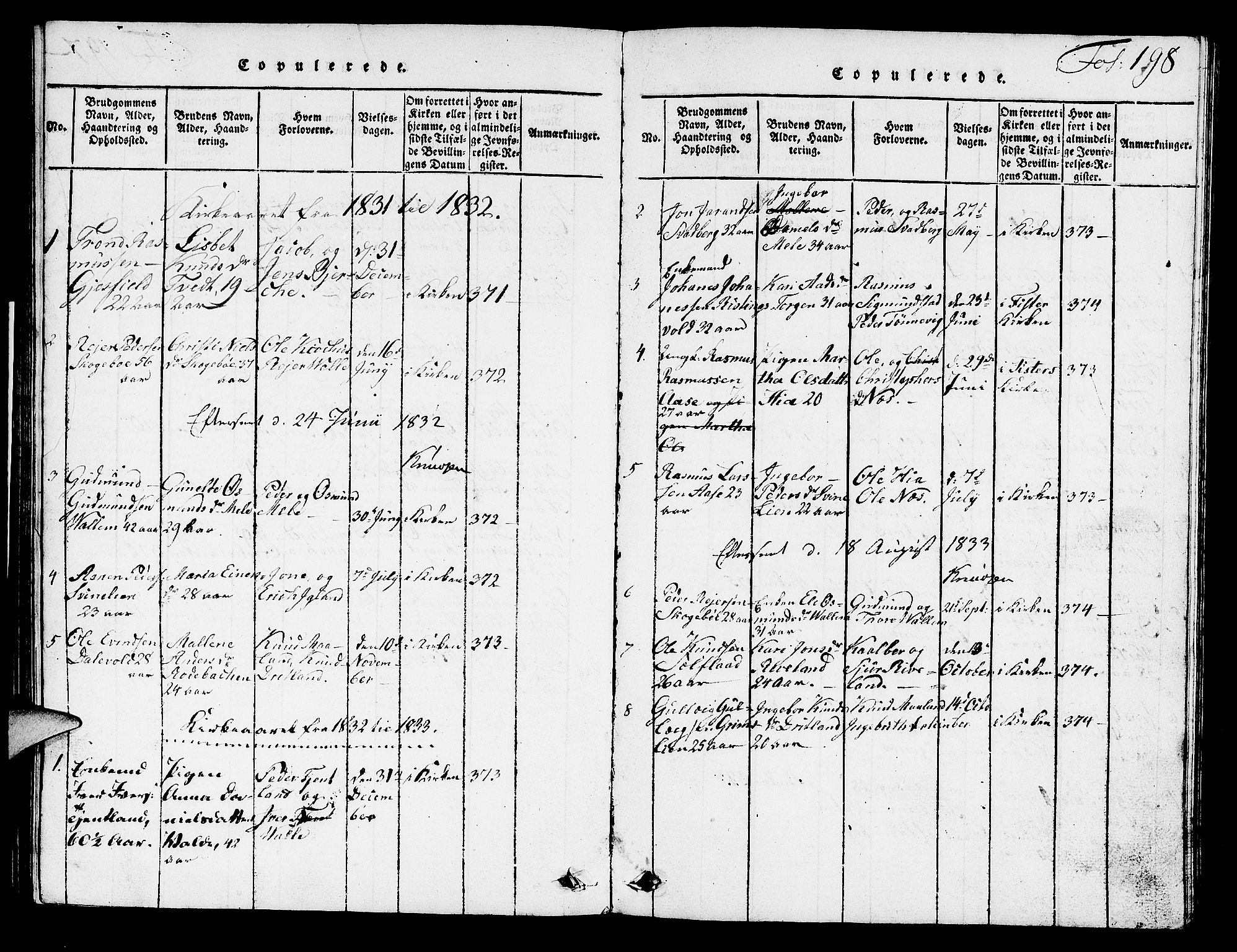 Hjelmeland sokneprestkontor, AV/SAST-A-101843/01/V/L0002: Parish register (copy) no. B 2, 1816-1841, p. 198