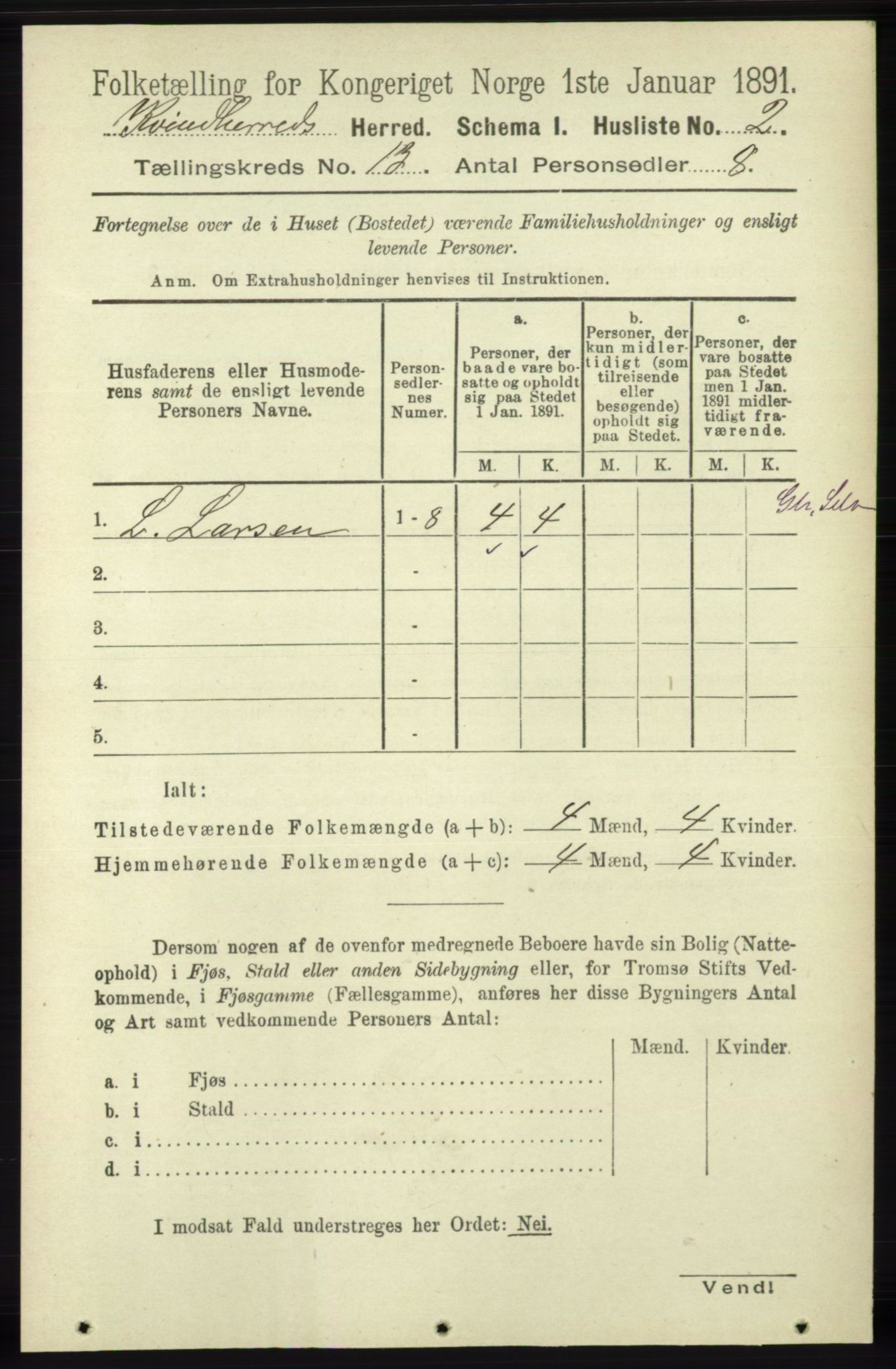 RA, 1891 census for 1224 Kvinnherad, 1891, p. 4207