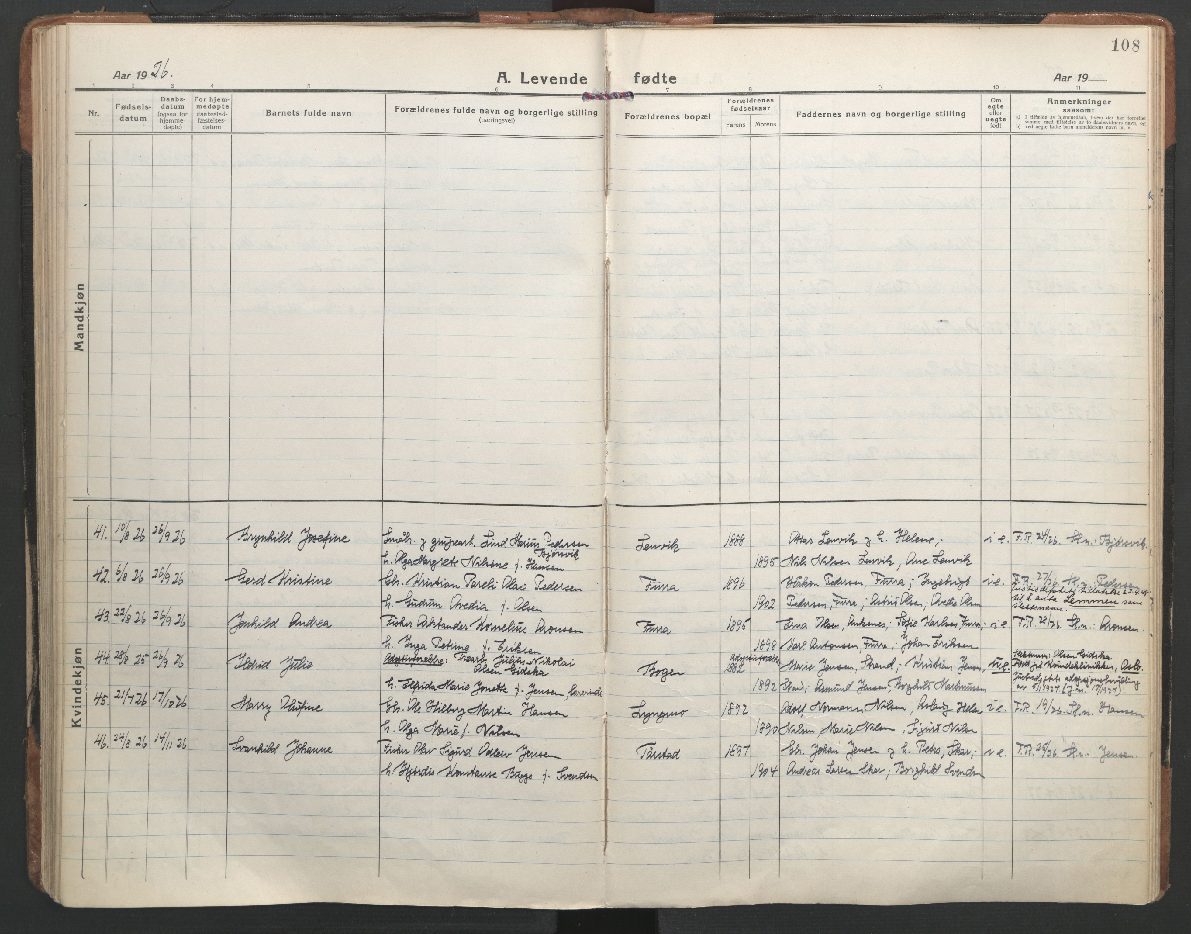 Ministerialprotokoller, klokkerbøker og fødselsregistre - Nordland, AV/SAT-A-1459/863/L0904: Parish register (official) no. 863A16, 1915-1937, p. 108