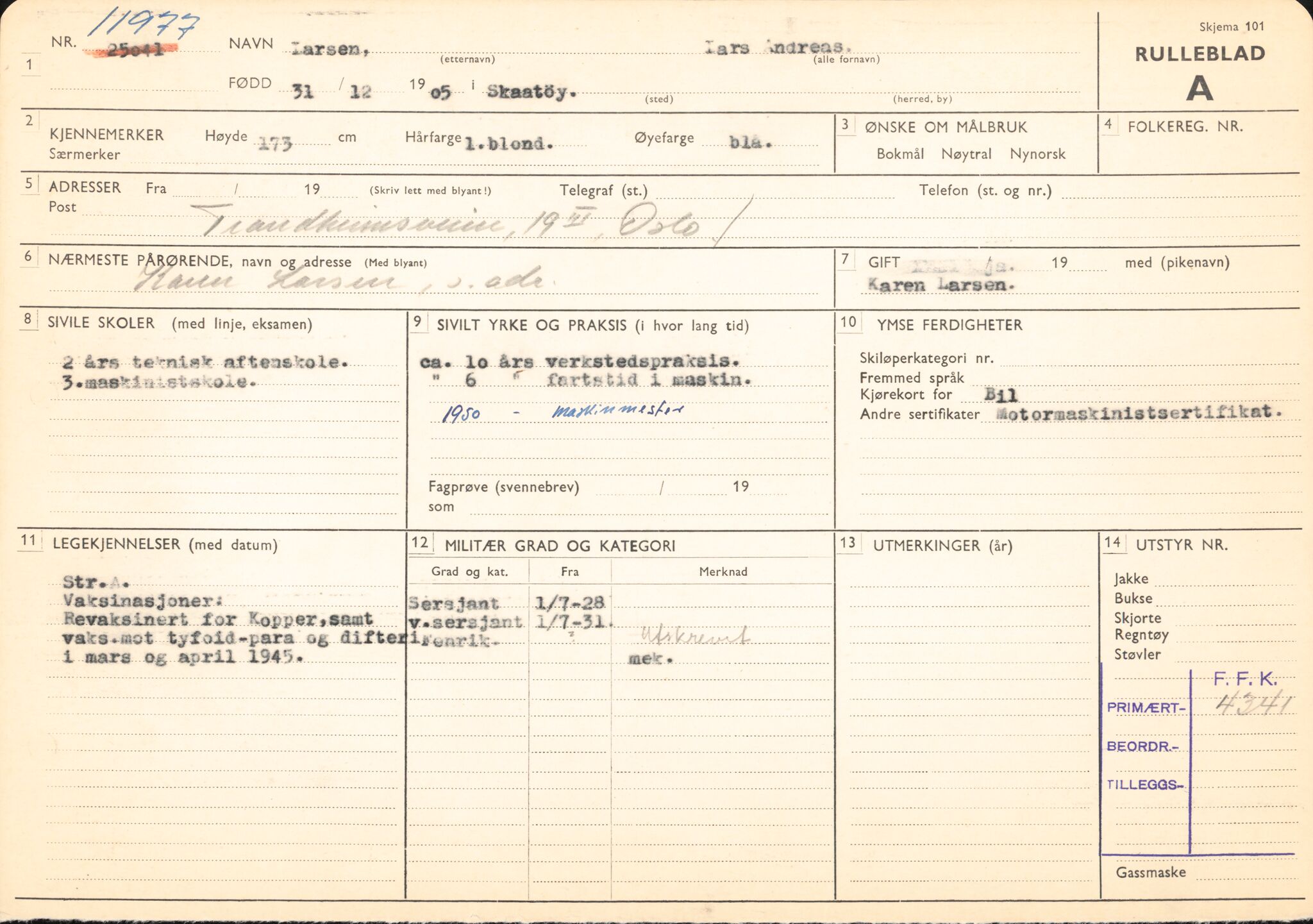 Forsvaret, Forsvarets overkommando/Luftforsvarsstaben, AV/RA-RAFA-4079/P/Pa/L0013: Personellmapper, 1905, p. 393