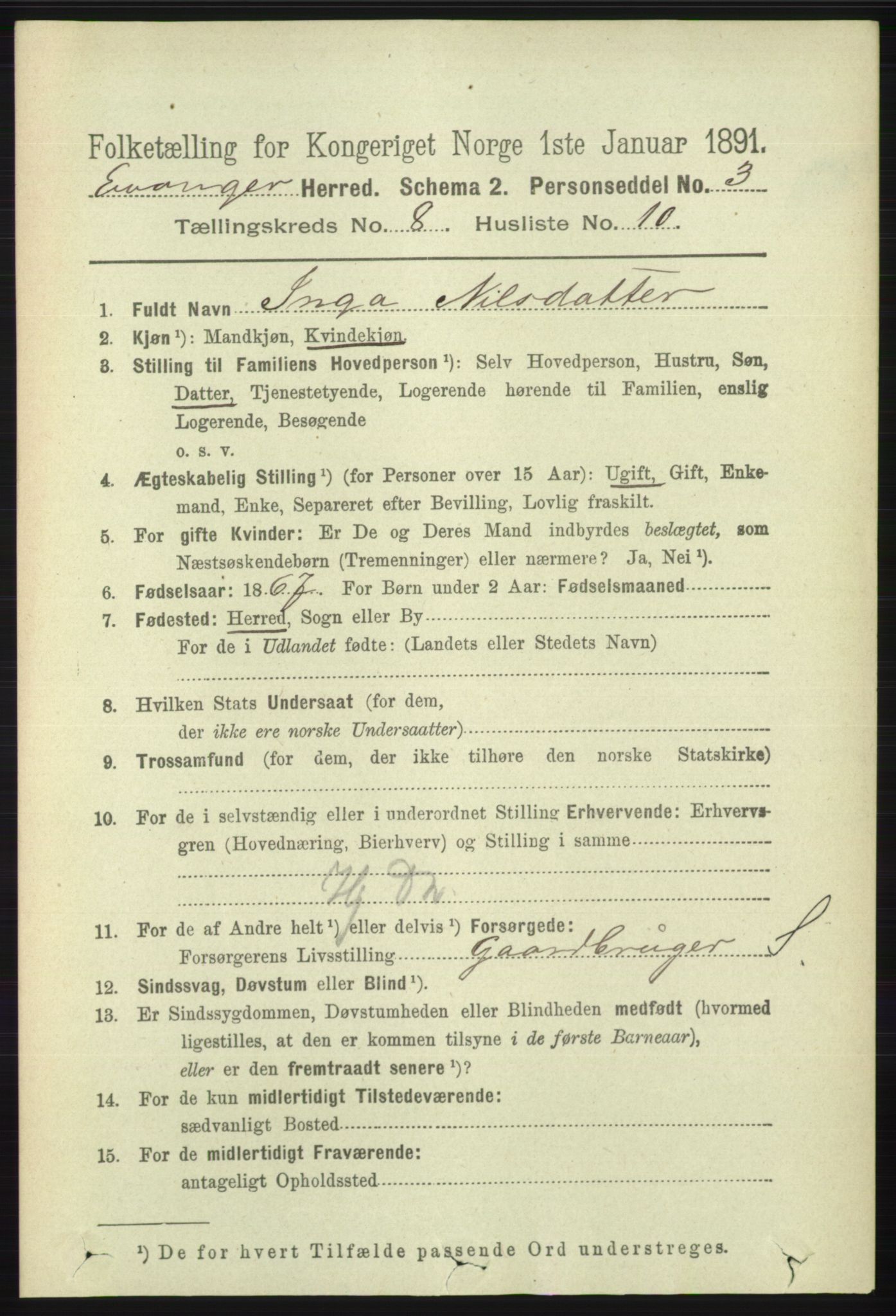 RA, 1891 census for 1237 Evanger, 1891, p. 2317