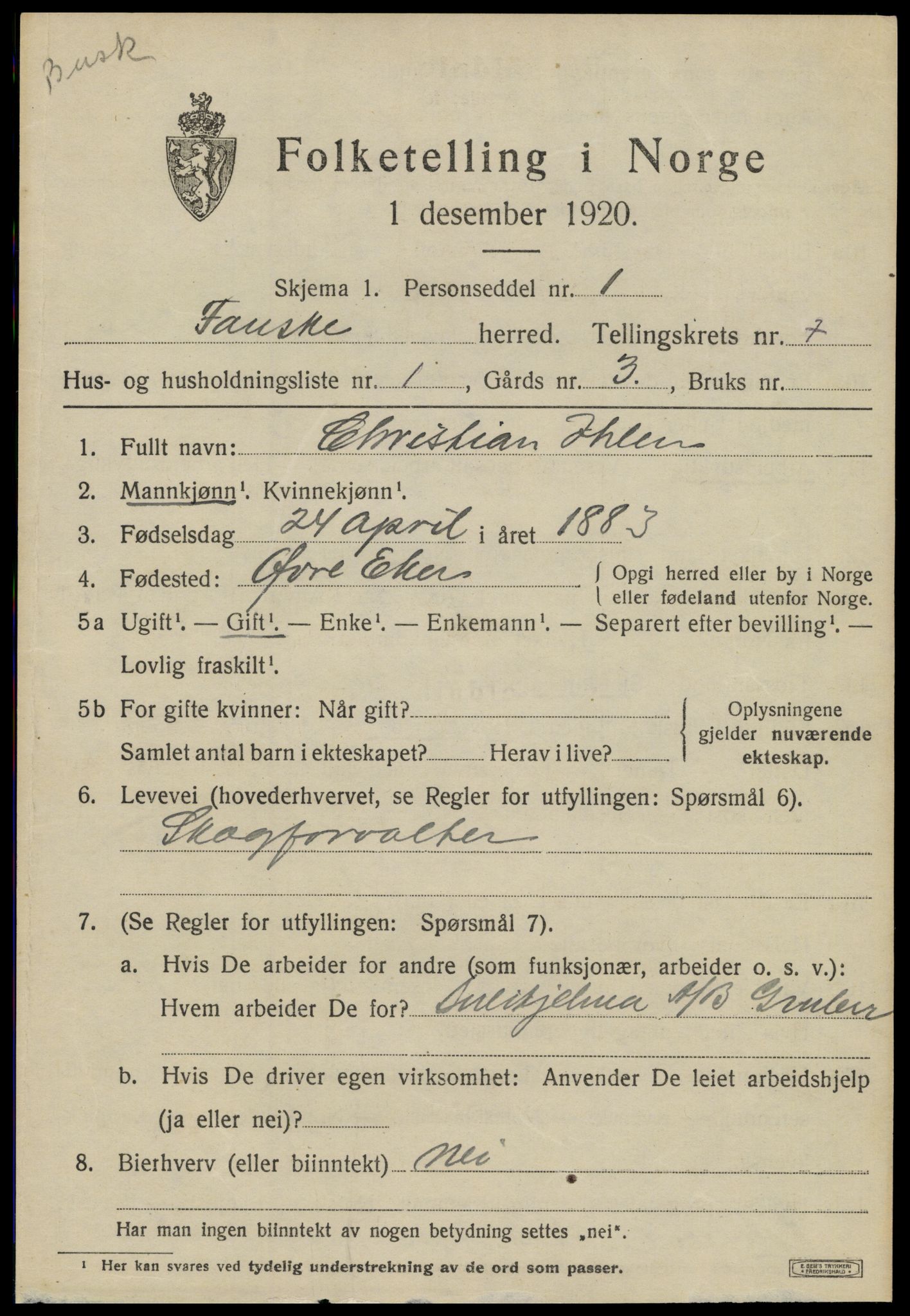 SAT, 1920 census for Fauske, 1920, p. 5708