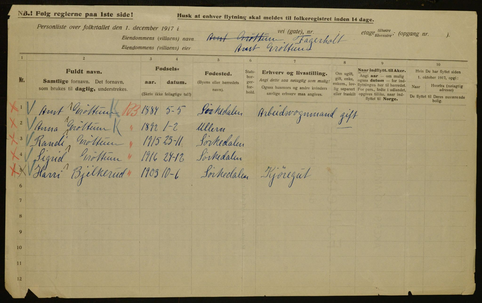 OBA, Municipal Census 1917 for Aker, 1917, p. 1301