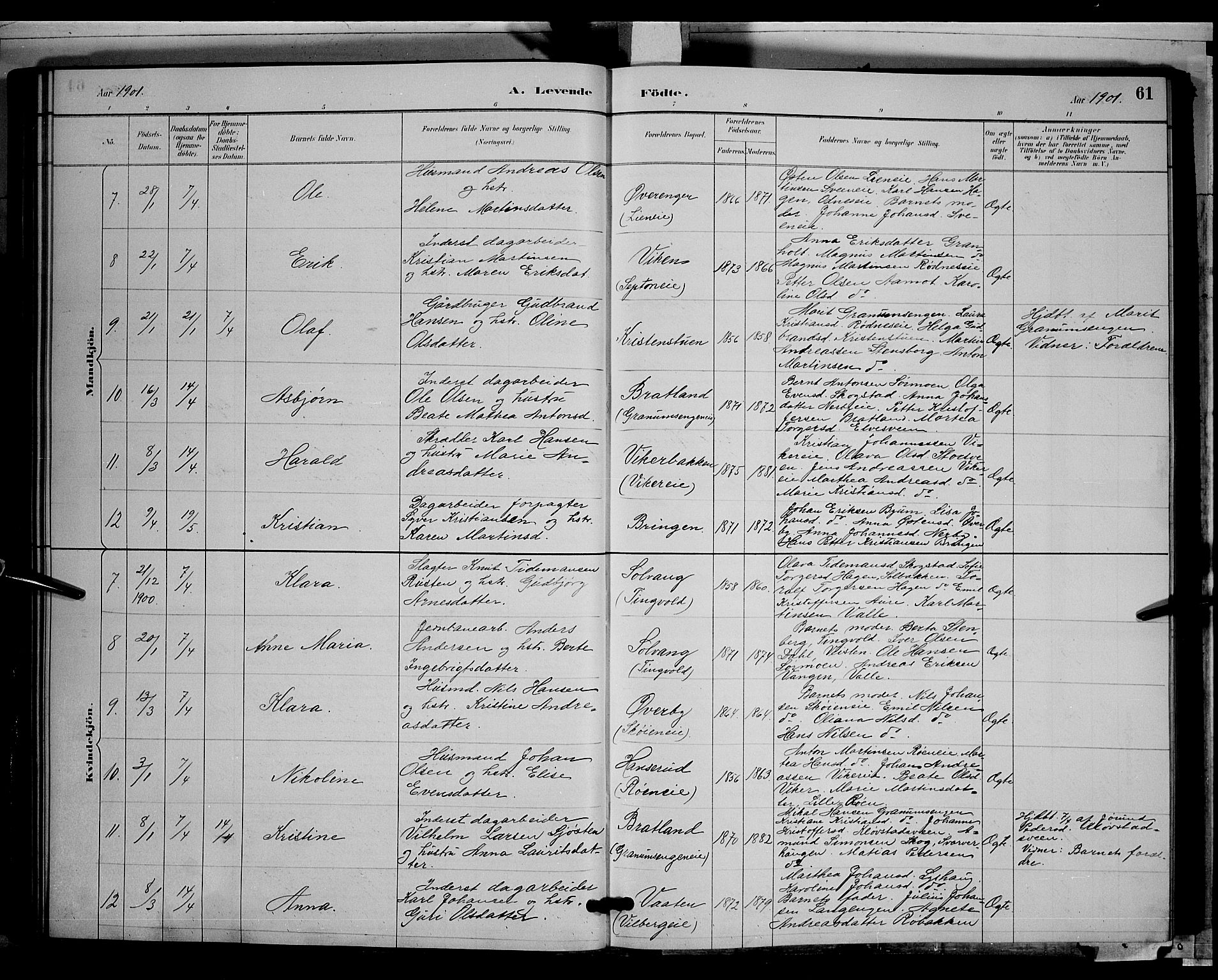 Søndre Land prestekontor, SAH/PREST-122/L/L0003: Parish register (copy) no. 3, 1884-1902, p. 61
