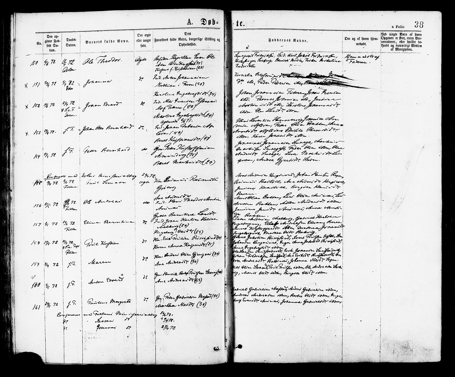 Ministerialprotokoller, klokkerbøker og fødselsregistre - Sør-Trøndelag, SAT/A-1456/634/L0532: Parish register (official) no. 634A08, 1871-1881, p. 38