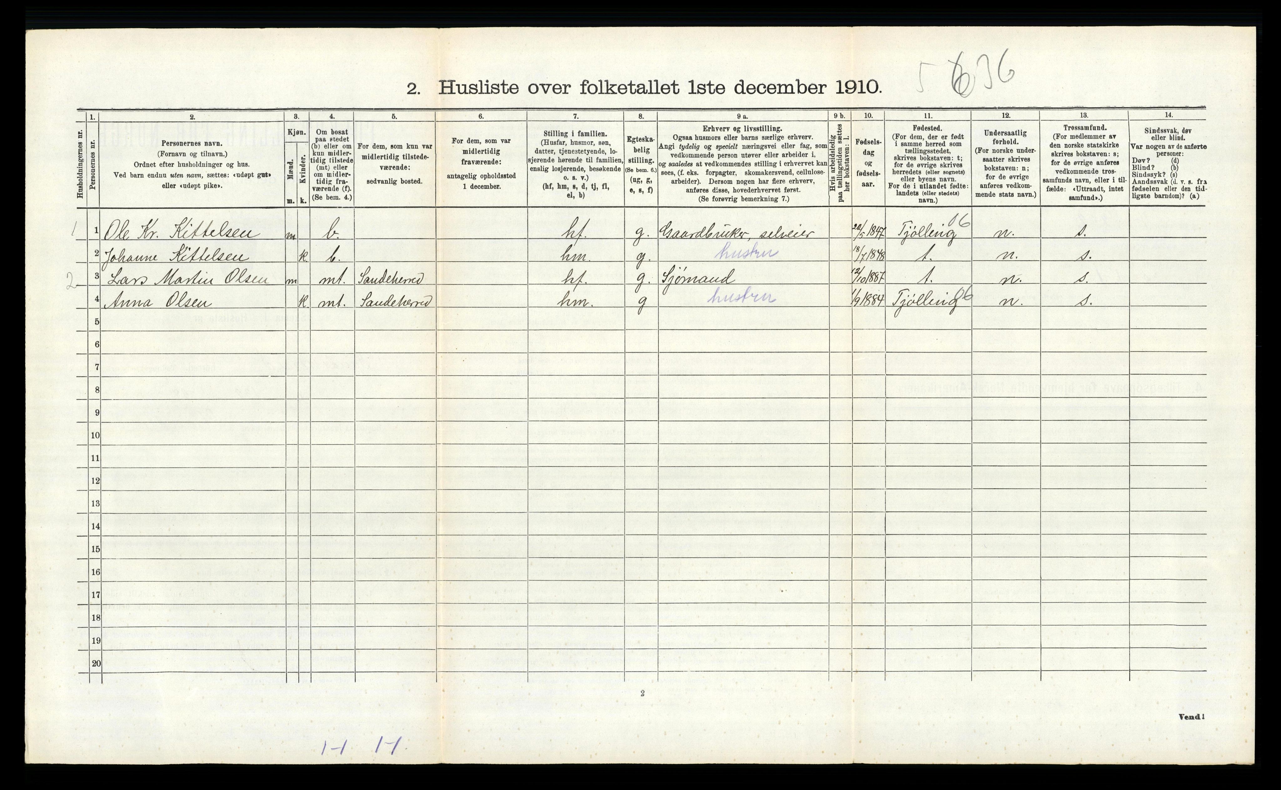 RA, 1910 census for Sandeherred, 1910, p. 1414