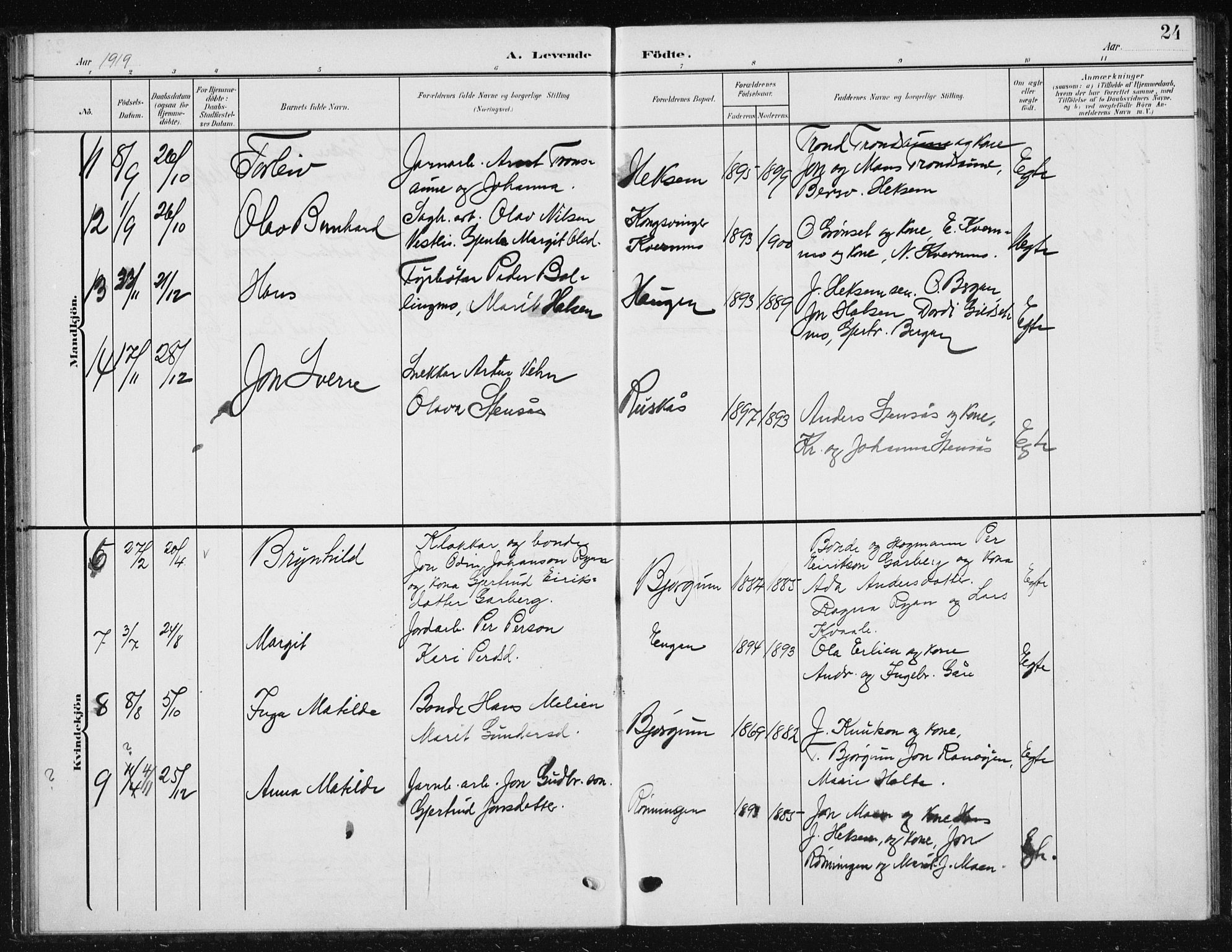 Ministerialprotokoller, klokkerbøker og fødselsregistre - Sør-Trøndelag, AV/SAT-A-1456/685/L0979: Parish register (copy) no. 685C04, 1908-1933, p. 24