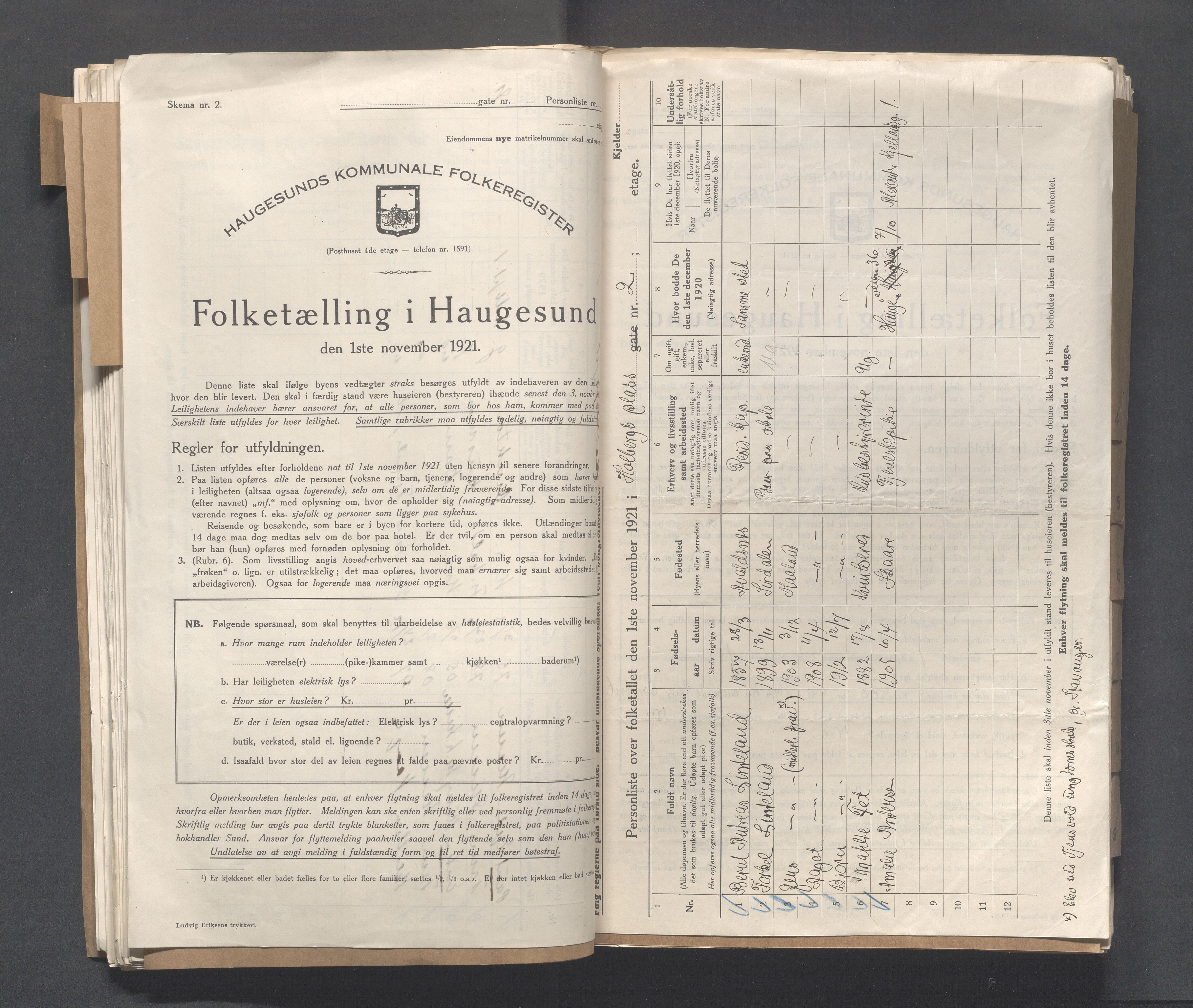 IKAR, Local census 1.11.1921 for Haugesund, 1921, p. 2316