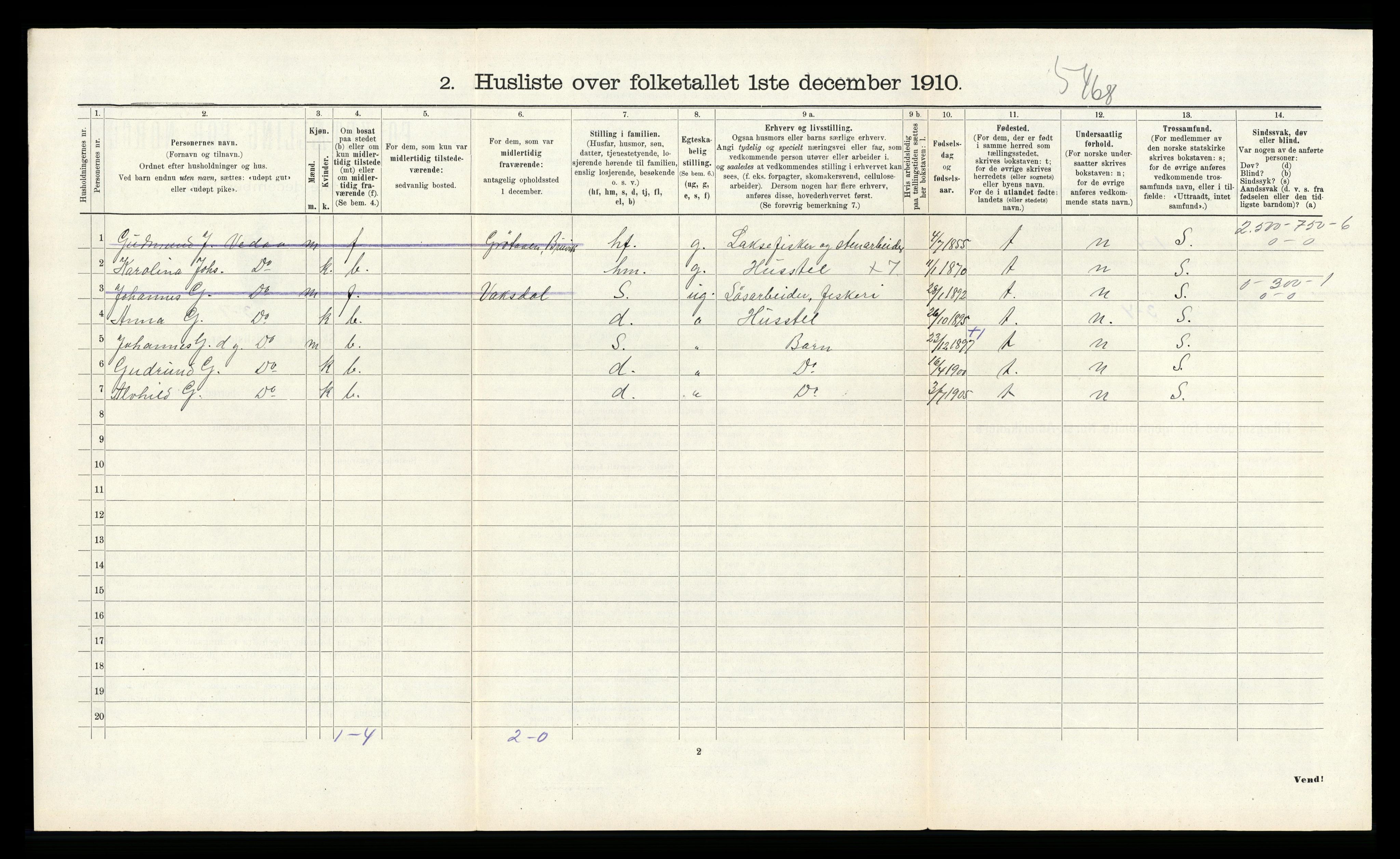 RA, 1910 census for Bruvik, 1910, p. 491