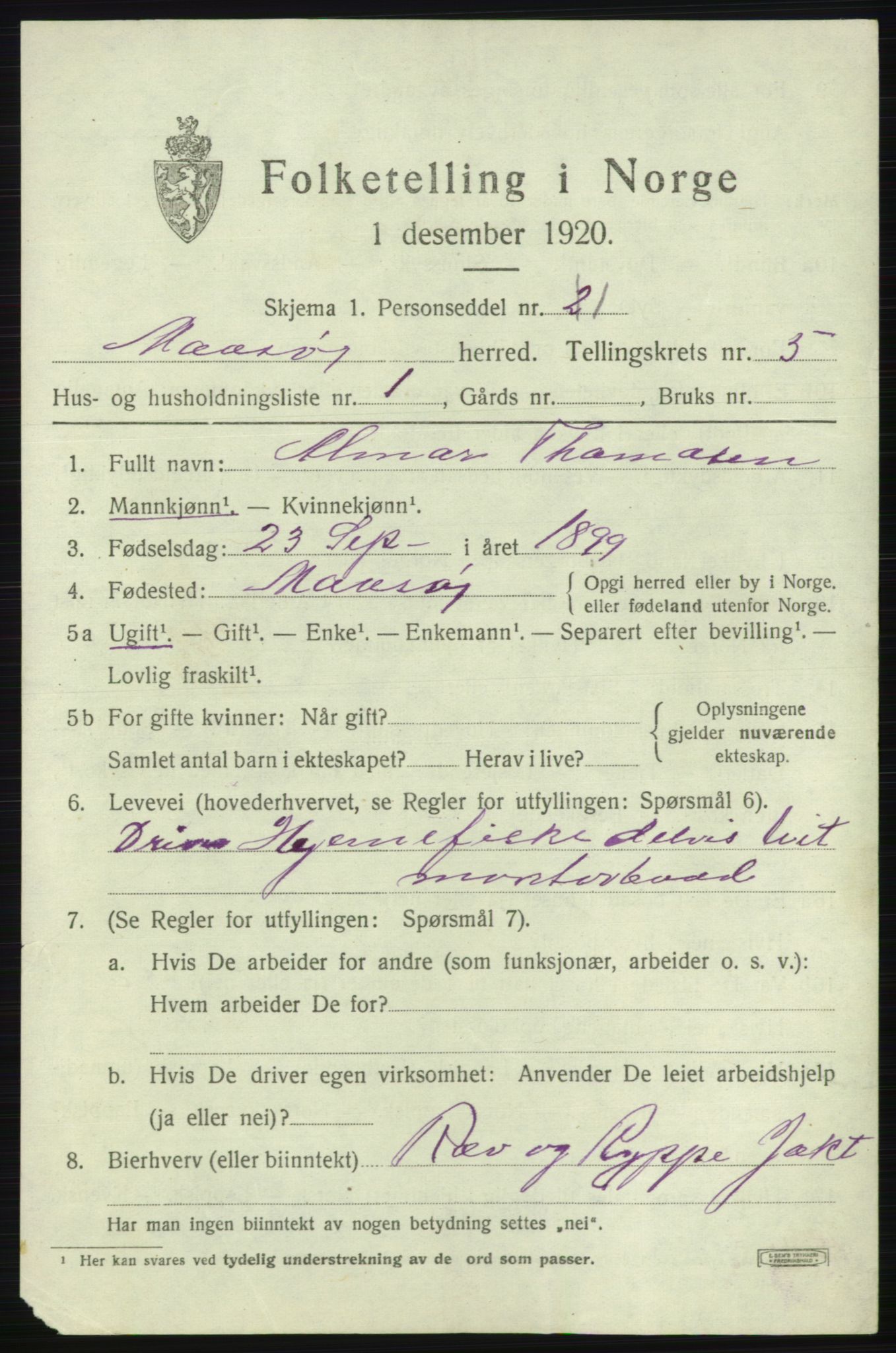 SATØ, 1920 census for Måsøy, 1920, p. 2340