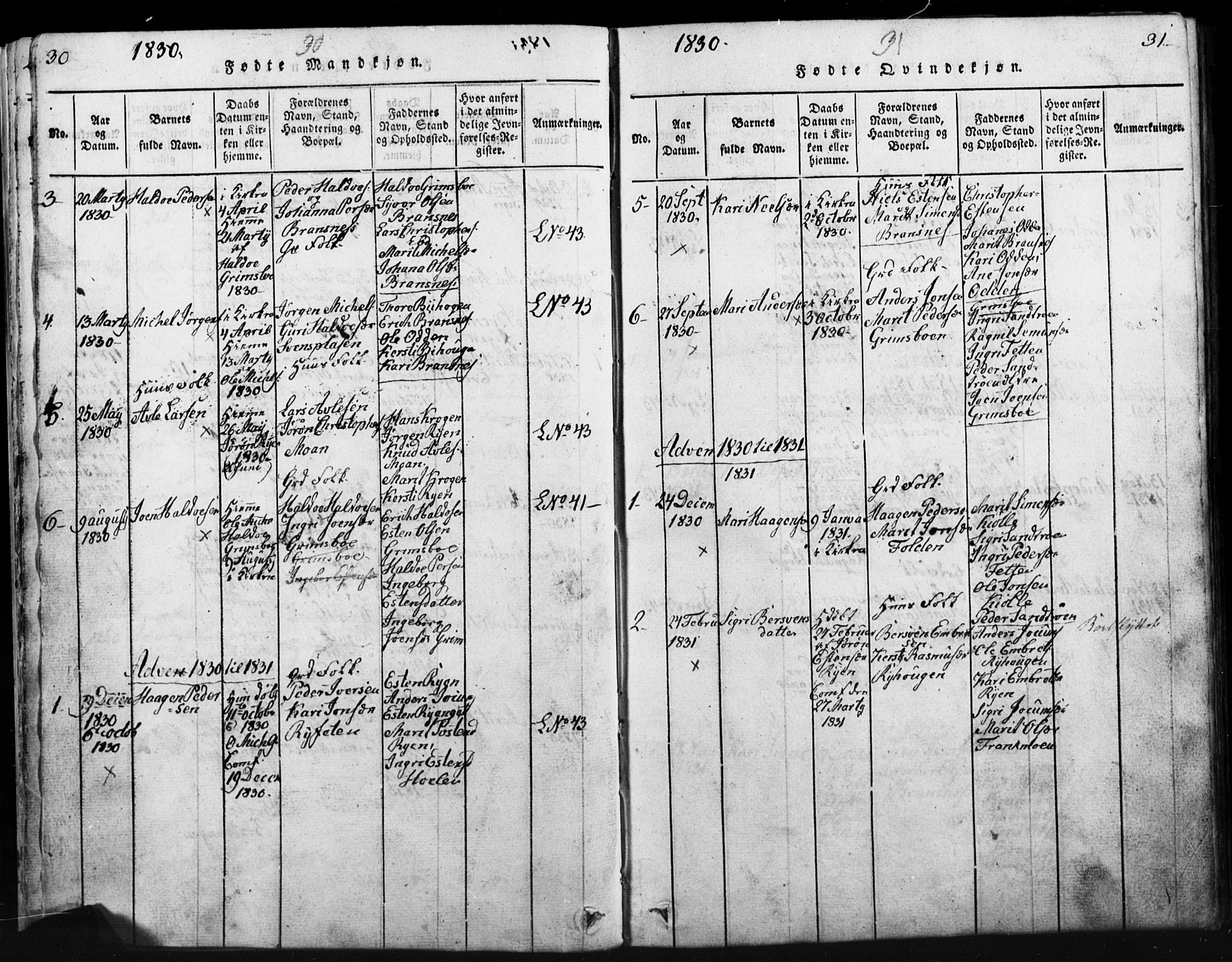 Tynset prestekontor, SAH/PREST-058/H/Ha/Hab/L0003: Parish register (copy) no. 3, 1814-1862, p. 30-31