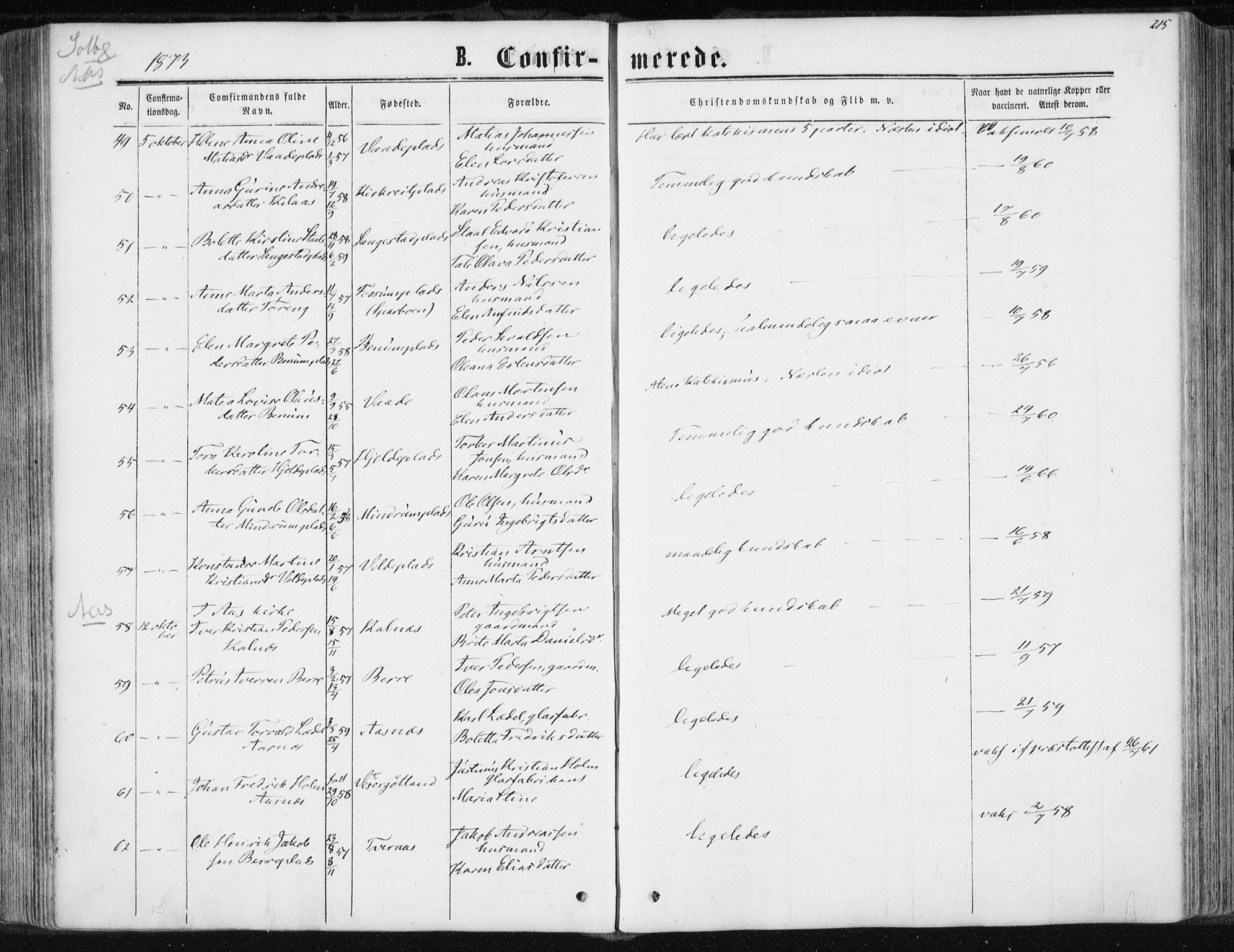 Ministerialprotokoller, klokkerbøker og fødselsregistre - Nord-Trøndelag, SAT/A-1458/741/L0394: Parish register (official) no. 741A08, 1864-1877, p. 215