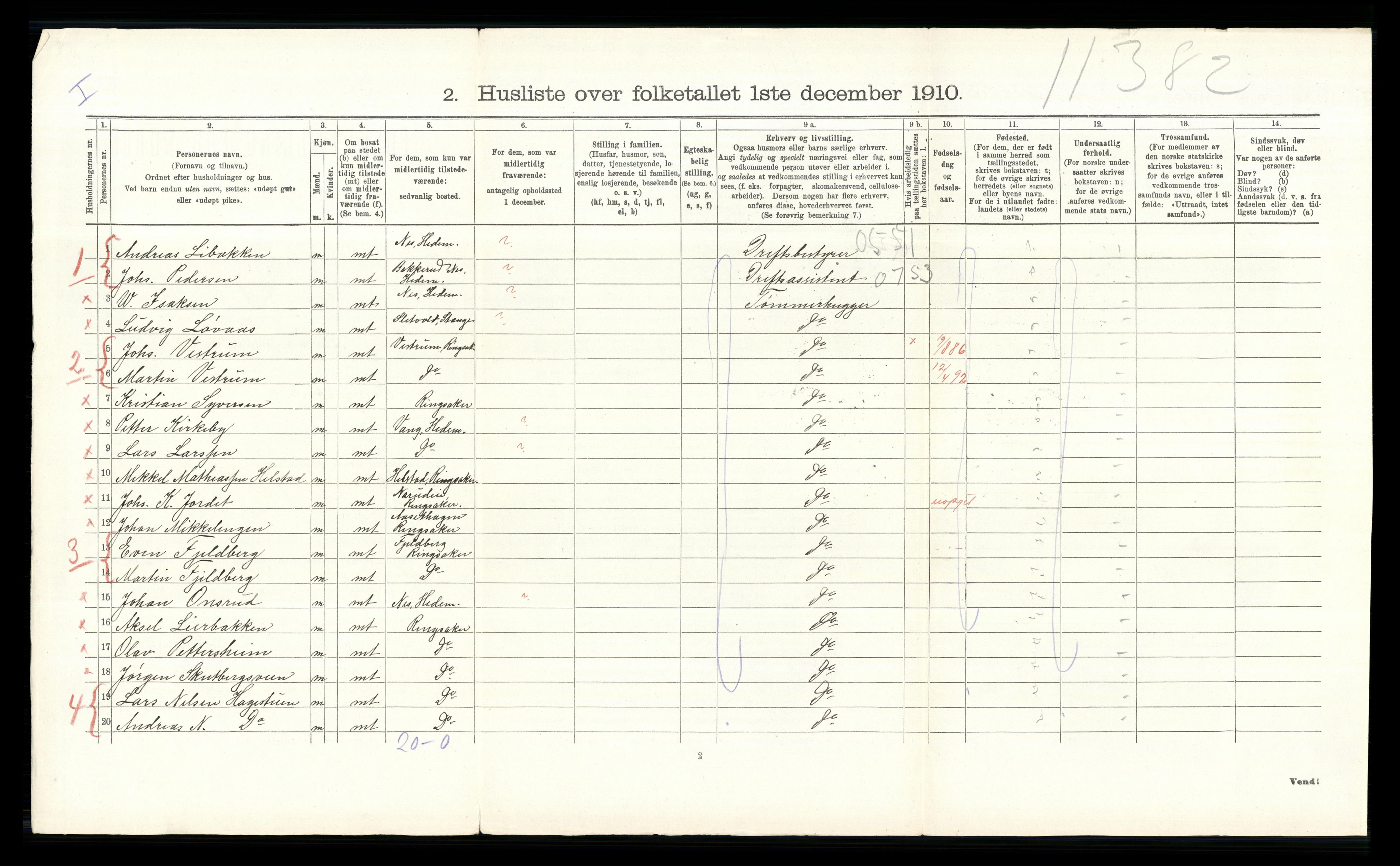 RA, 1910 census for Ringsaker, 1910, p. 3624