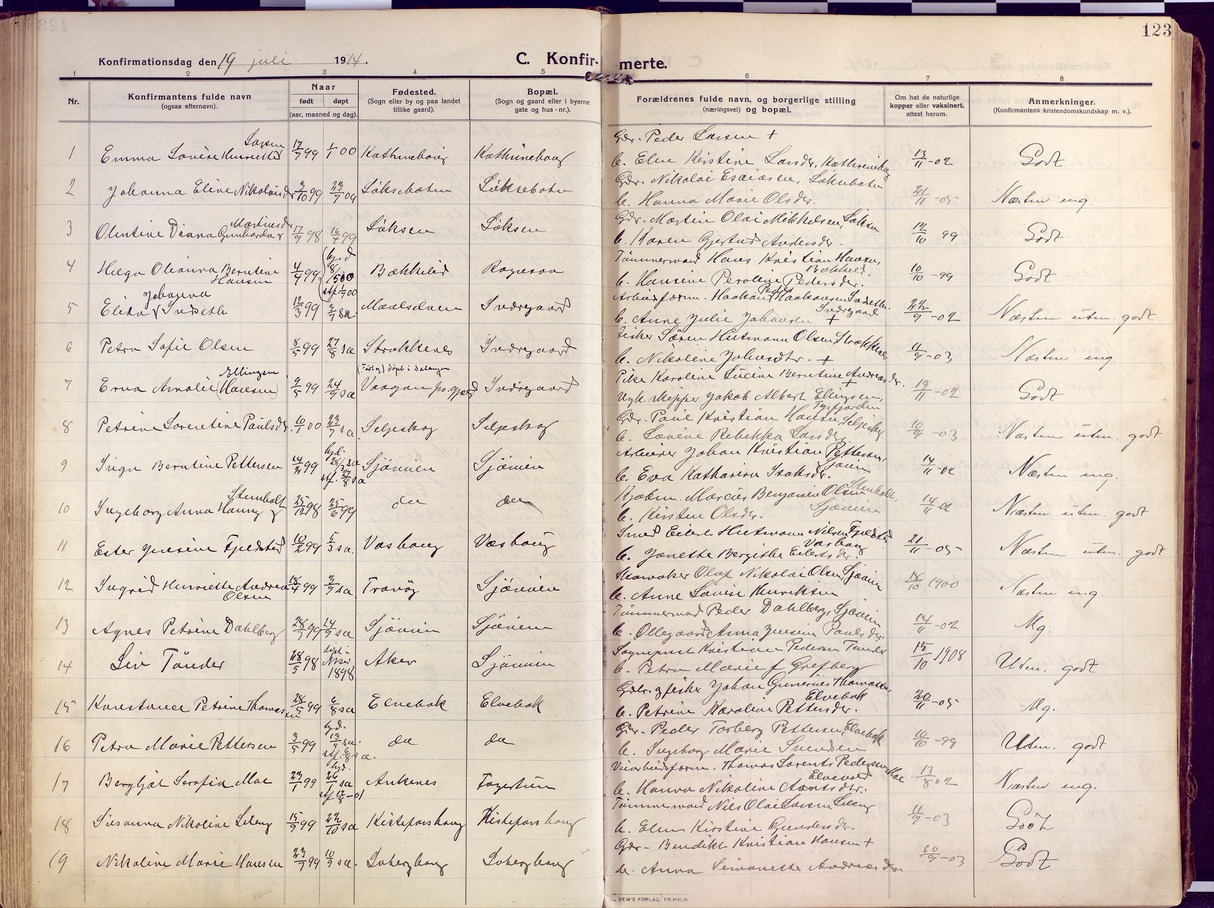 Salangen sokneprestembete, SATØ/S-1324/H/Ha/L0004kirke: Parish register (official) no. 4, 1912-1927, p. 123