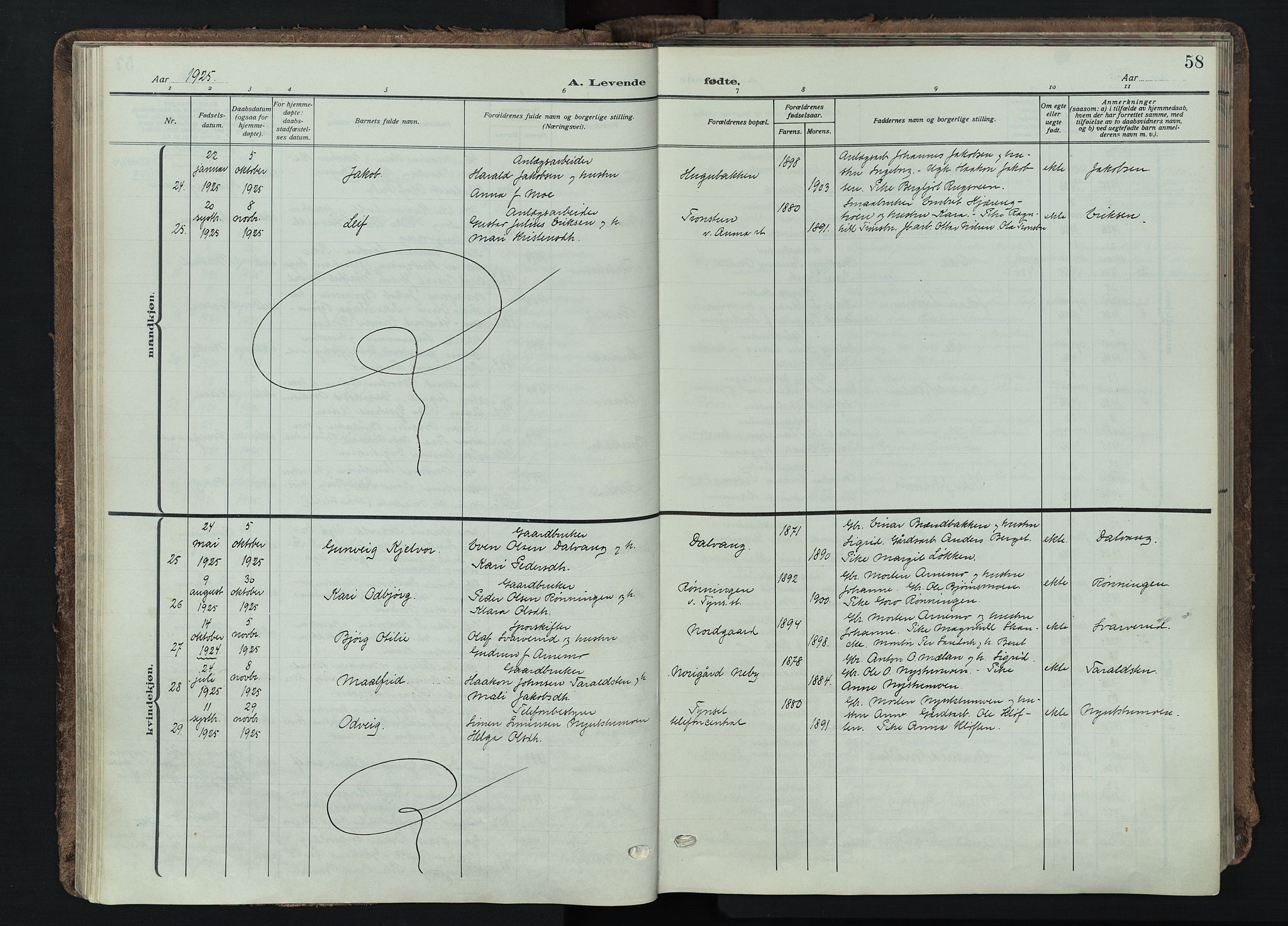 Tynset prestekontor, SAH/PREST-058/H/Ha/Haa/L0026: Parish register (official) no. 26, 1915-1929, p. 58