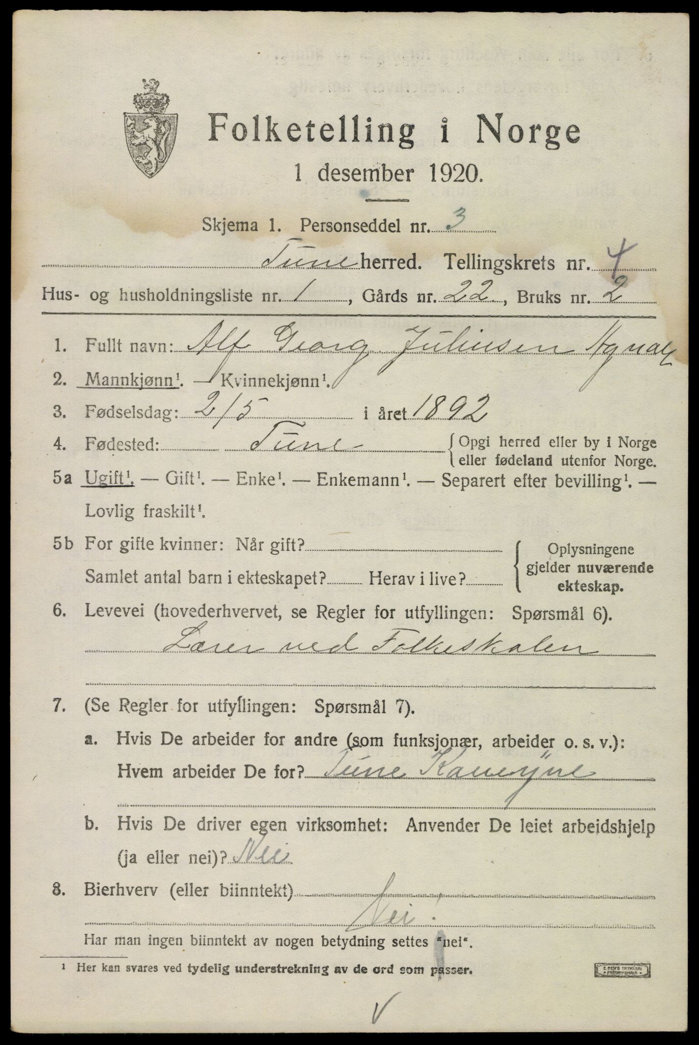 SAO, 1920 census for Tune, 1920, p. 5046