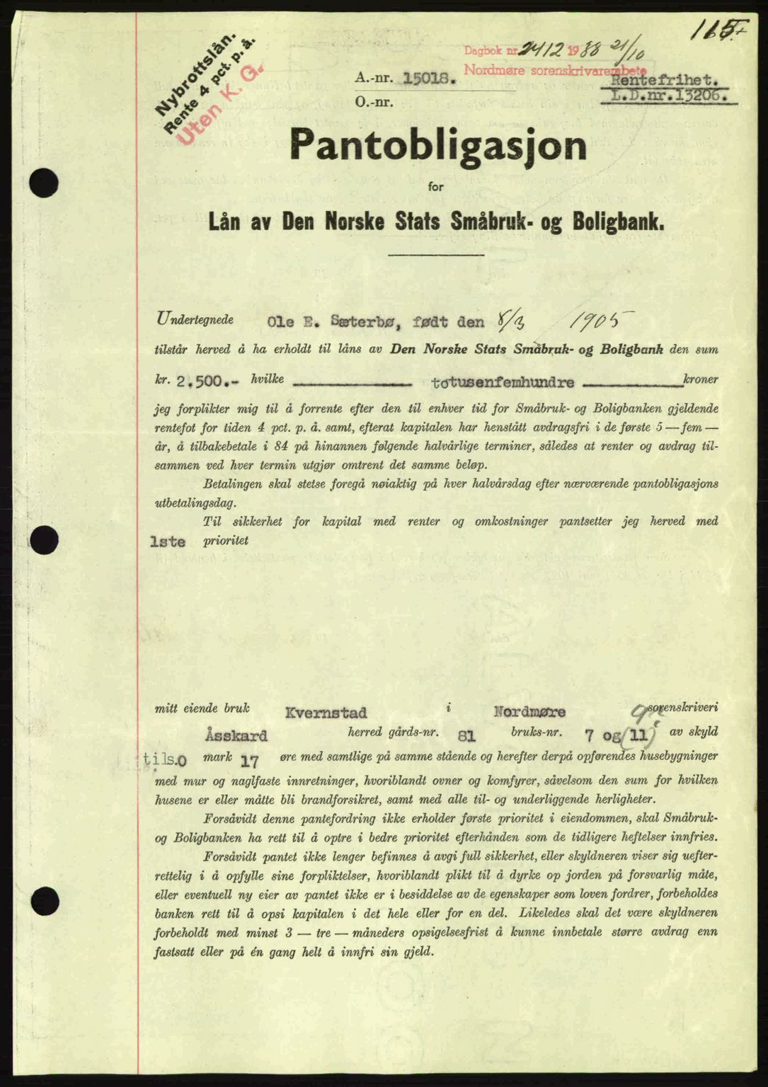 Nordmøre sorenskriveri, SAT/A-4132/1/2/2Ca: Mortgage book no. B84, 1938-1939, Diary no: : 2412/1938
