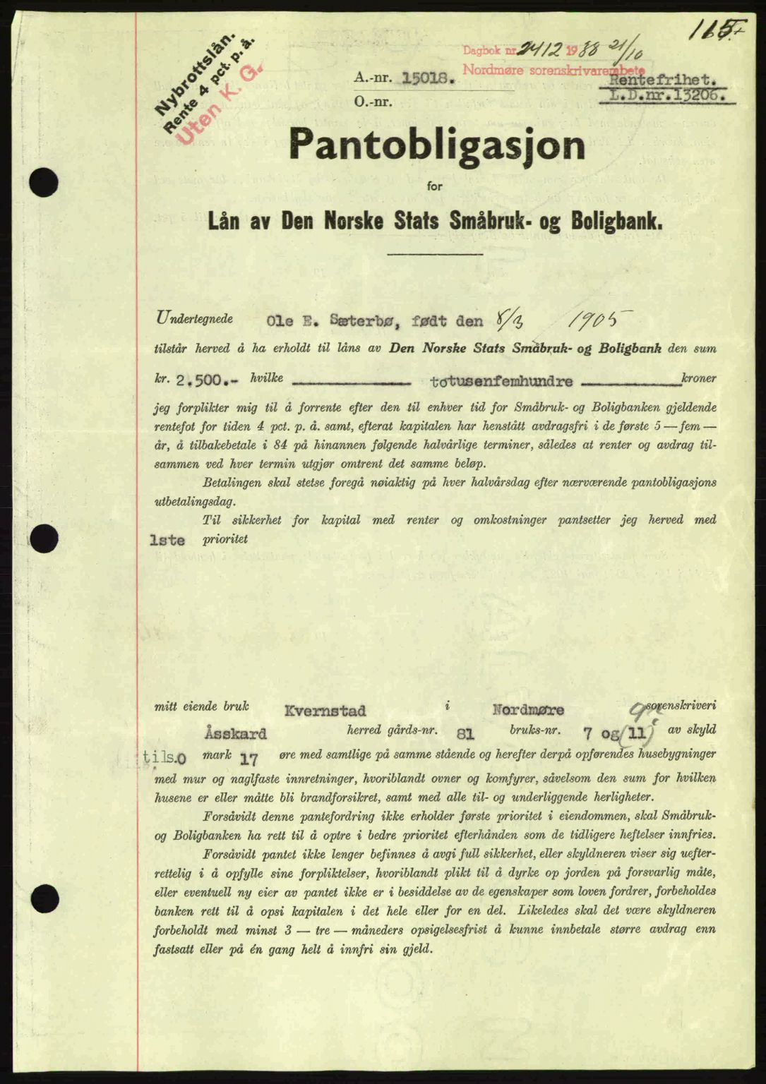 Nordmøre sorenskriveri, AV/SAT-A-4132/1/2/2Ca: Mortgage book no. B84, 1938-1939, Diary no: : 2412/1938