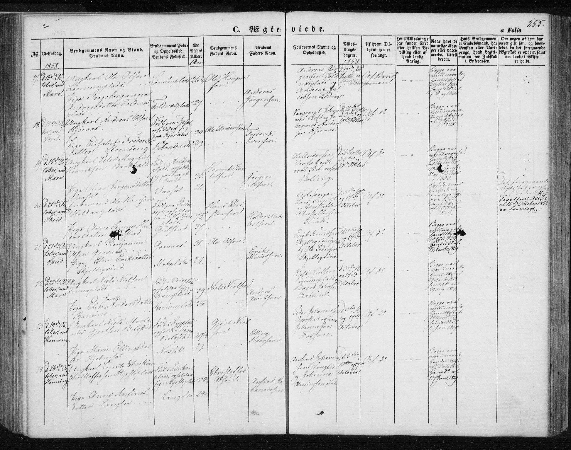 Ministerialprotokoller, klokkerbøker og fødselsregistre - Nord-Trøndelag, SAT/A-1458/735/L0342: Parish register (official) no. 735A07 /1, 1849-1862, p. 255
