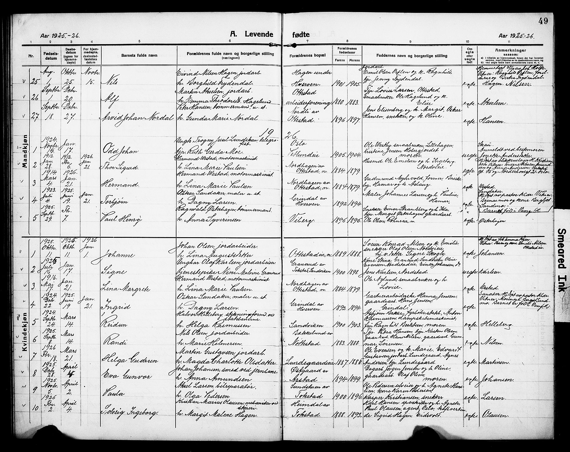 Stange prestekontor, AV/SAH-PREST-002/L/L0015: Parish register (copy) no. 15, 1916-1928, p. 49