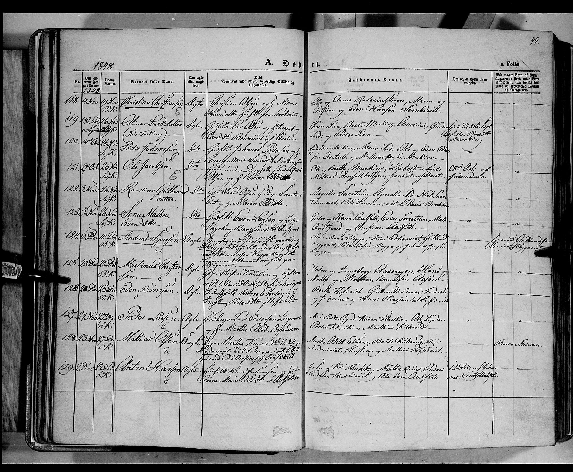 Biri prestekontor, SAH/PREST-096/H/Ha/Haa/L0005: Parish register (official) no. 5, 1843-1854, p. 44