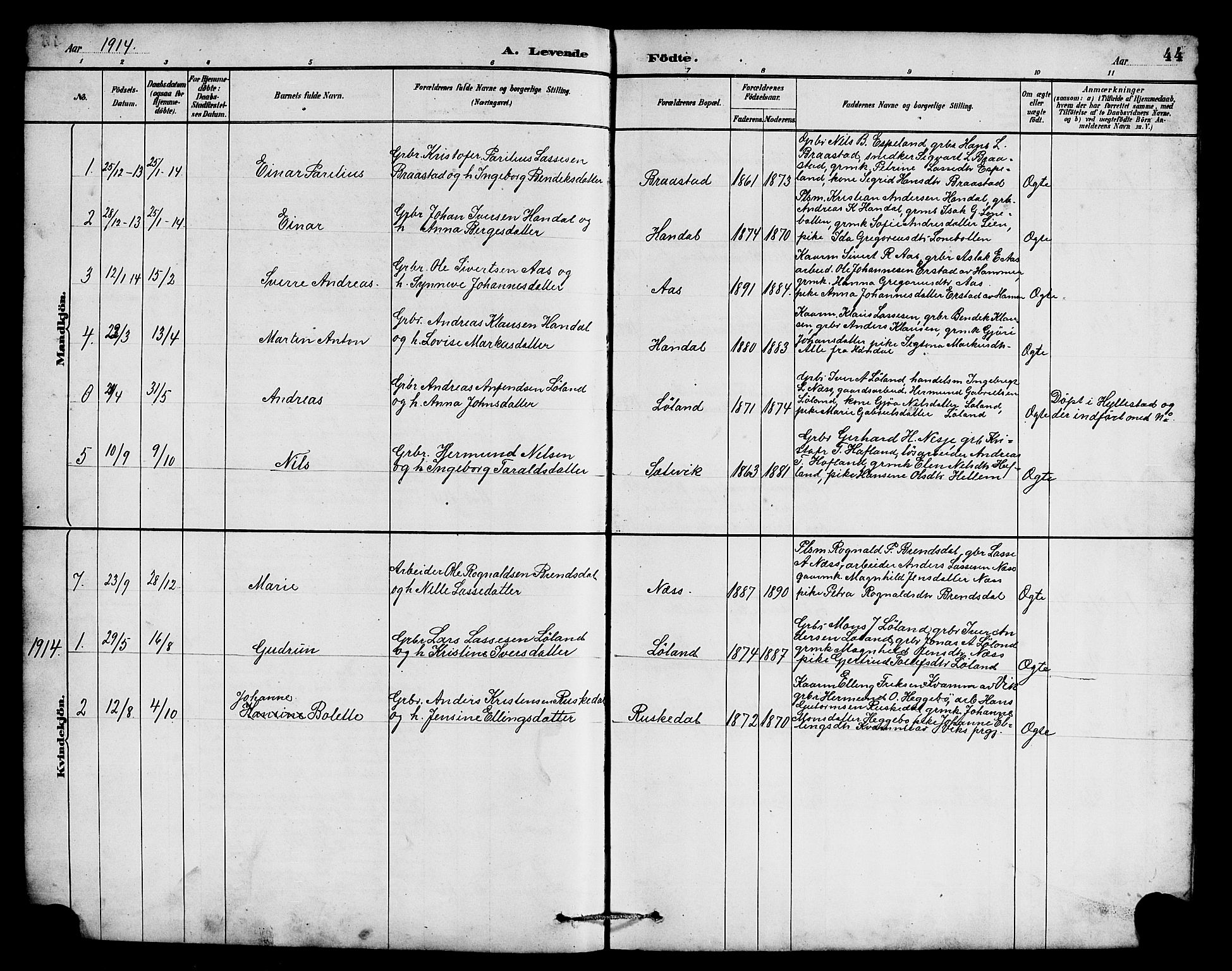 Hyllestad sokneprestembete, SAB/A-80401: Parish register (copy) no. B 2, 1889-1915, p. 44