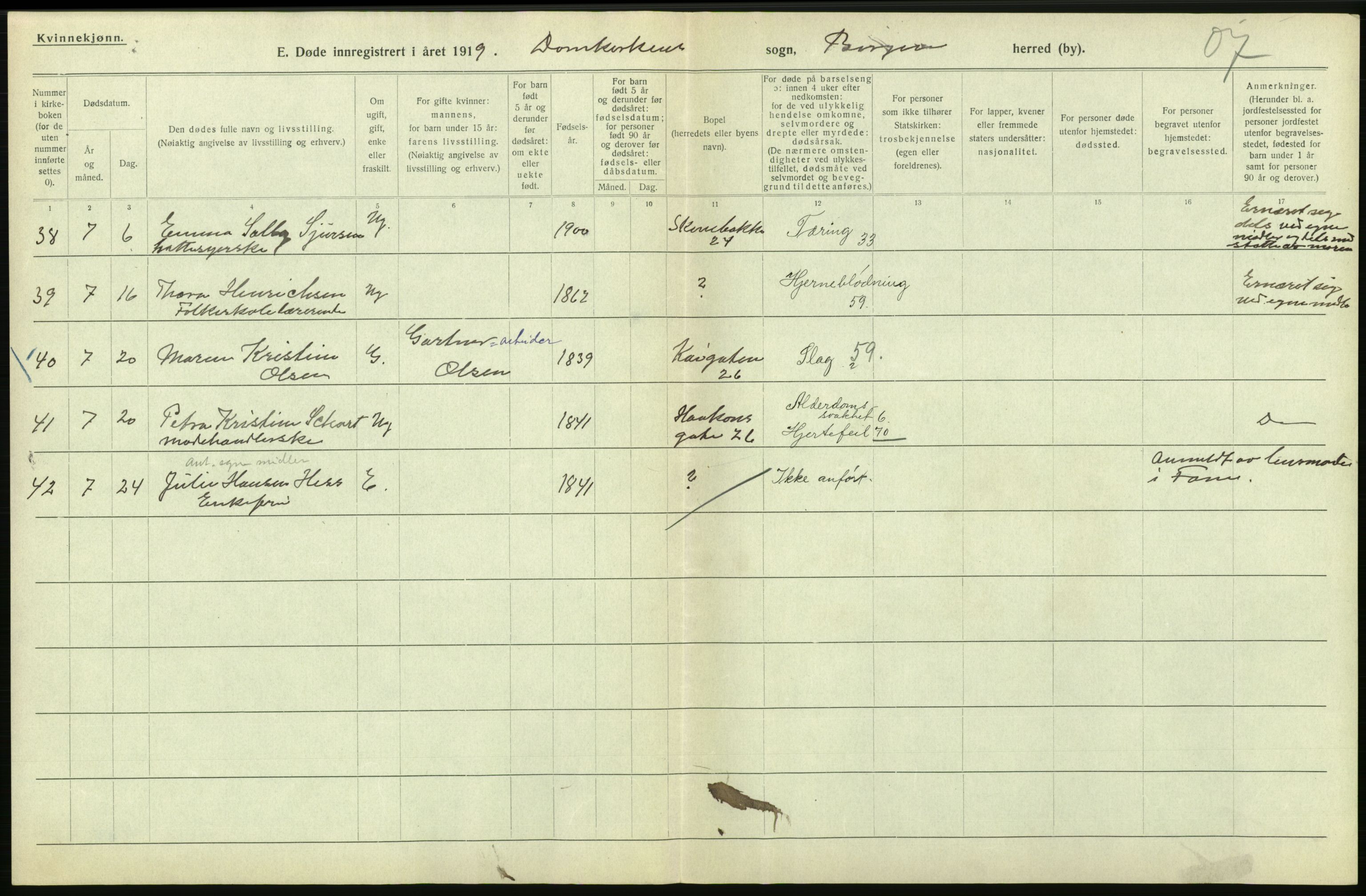 Statistisk sentralbyrå, Sosiodemografiske emner, Befolkning, AV/RA-S-2228/D/Df/Dfb/Dfbi/L0035: Bergen: Gifte, døde, dødfødte., 1919, p. 680