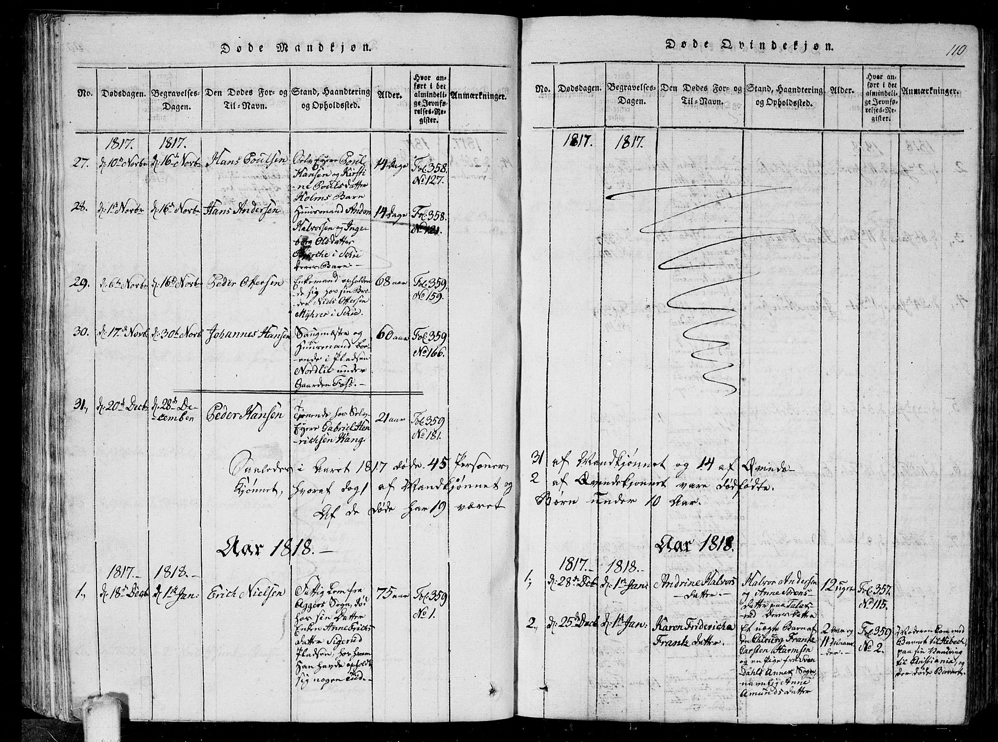 Kråkstad prestekontor Kirkebøker, AV/SAO-A-10125a/G/Ga/L0001: Parish register (copy) no. I 1, 1813-1824, p. 110