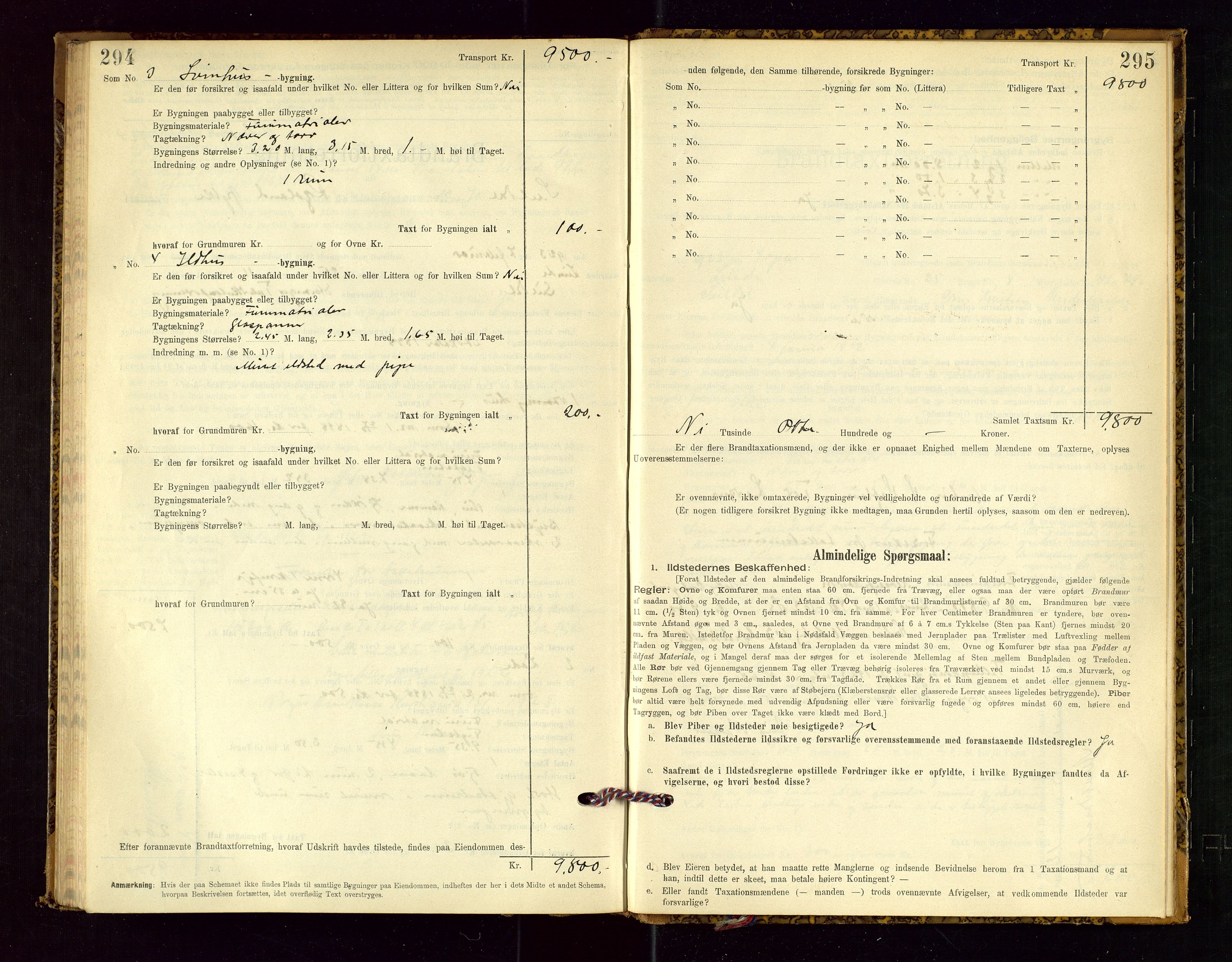 Suldal lensmannskontor, SAST/A-100419/Gob/L0001: "Brandtaxationsprotokol", 1894-1923, p. 294-295
