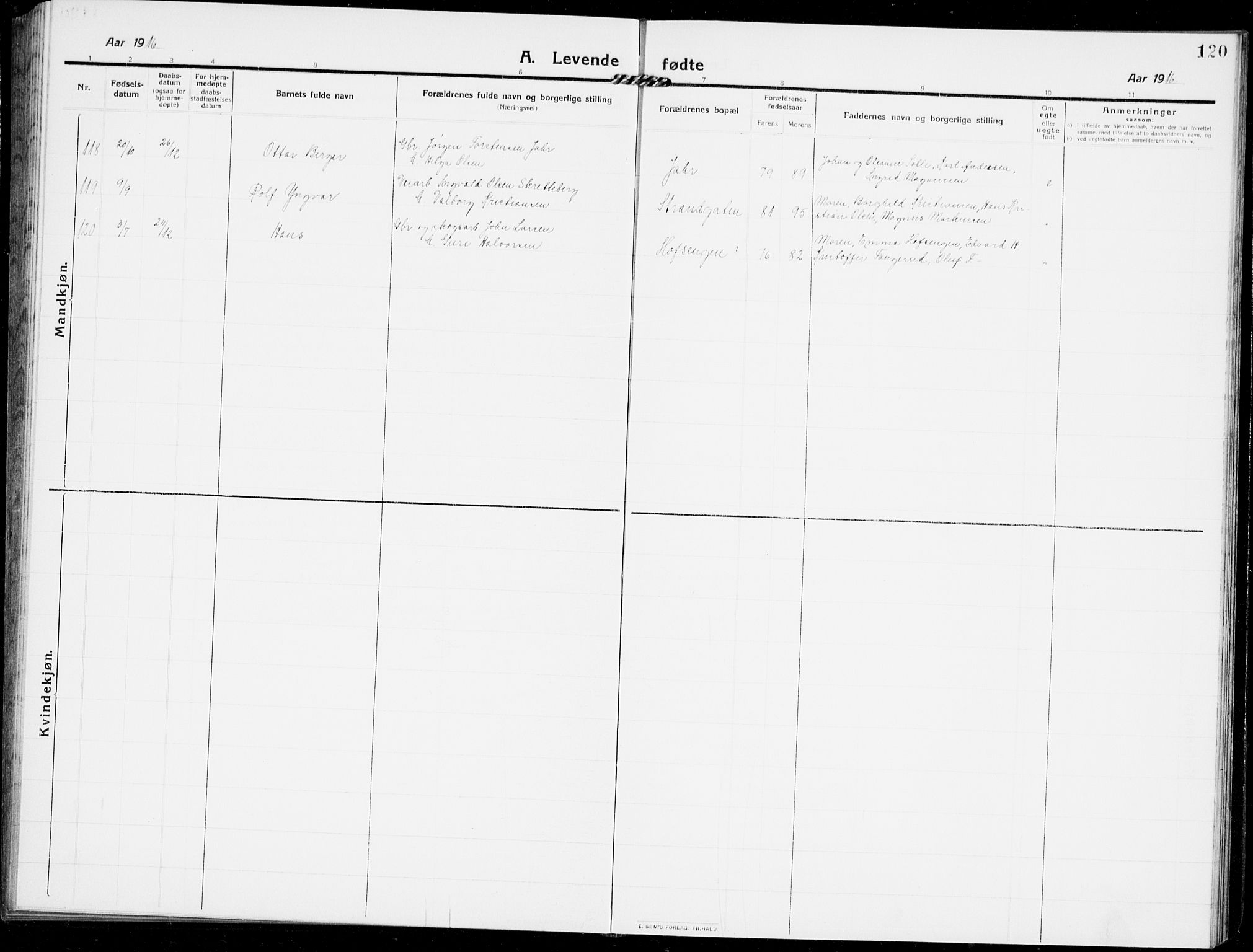 Modum kirkebøker, AV/SAKO-A-234/G/Ga/L0009: Parish register (copy) no. I 9, 1909-1923, p. 120