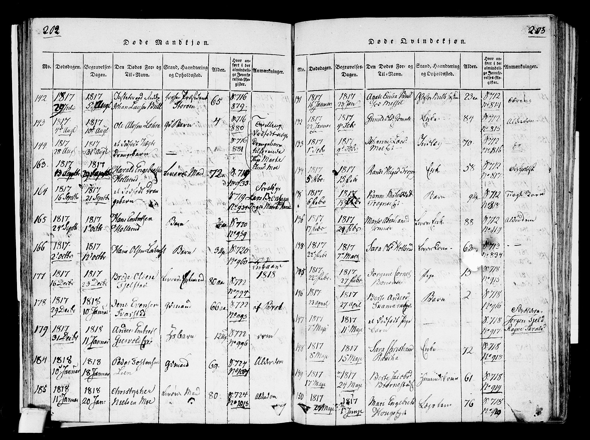 Hole kirkebøker, SAKO/A-228/F/Fa/L0004: Parish register (official) no. I 4, 1814-1833, p. 202-203