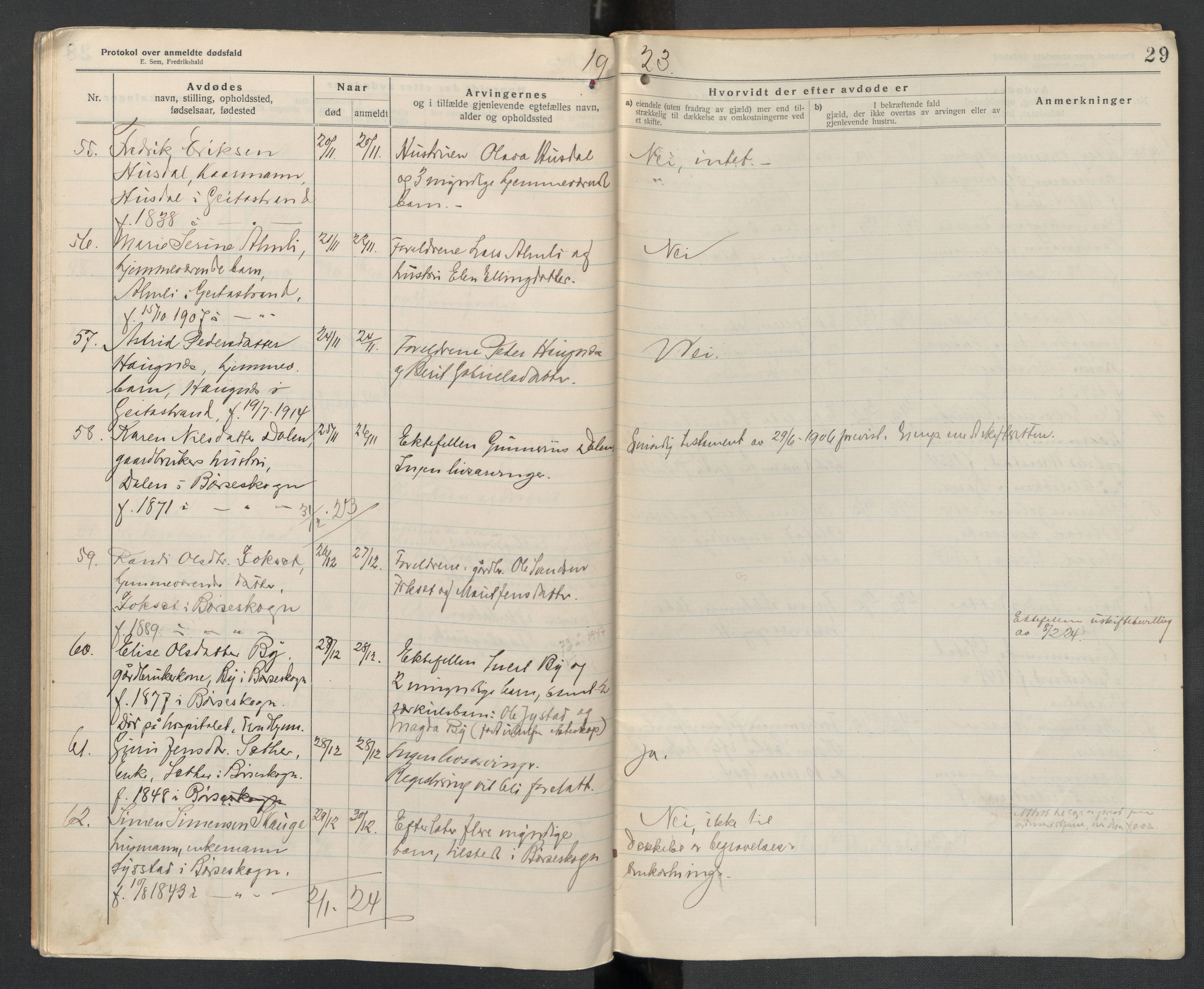 Børsa og Skaun lensmannskontor, AV/SAT-A-5888/02/L0004: 2.01.04 Dødsfallsprotokoll, 1920-1924, p. 29