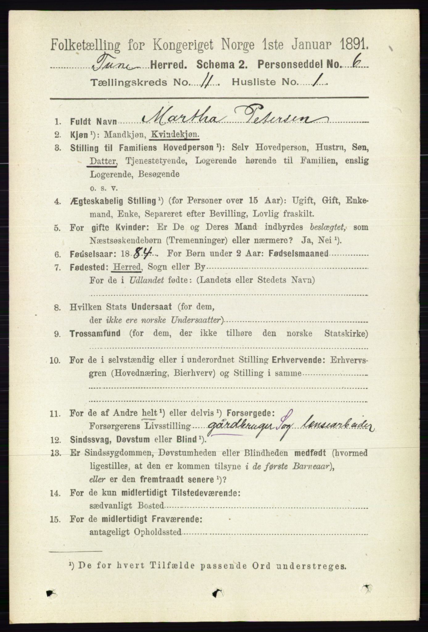 RA, 1891 census for 0130 Tune, 1891, p. 6945