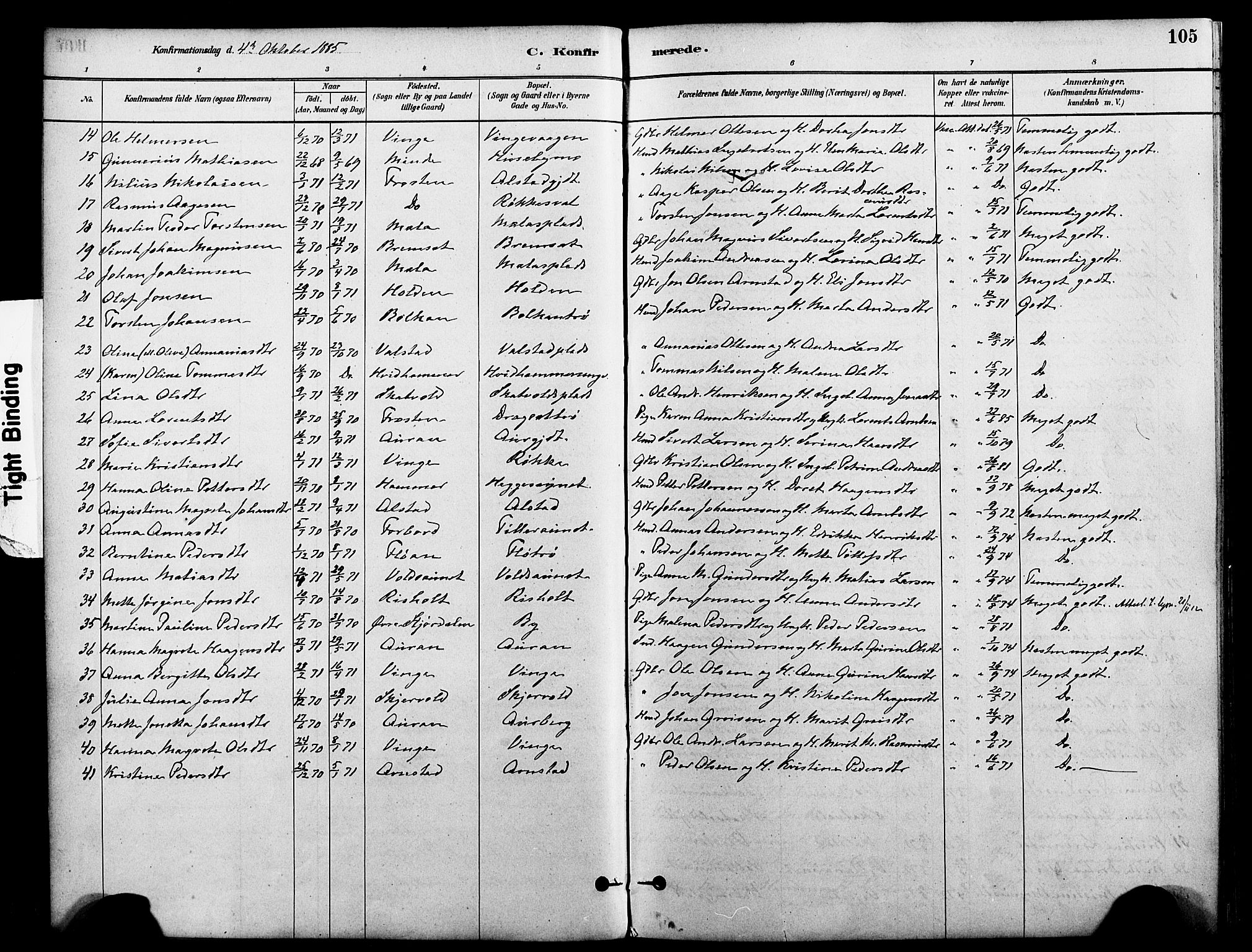 Ministerialprotokoller, klokkerbøker og fødselsregistre - Nord-Trøndelag, SAT/A-1458/712/L0100: Parish register (official) no. 712A01, 1880-1900, p. 105