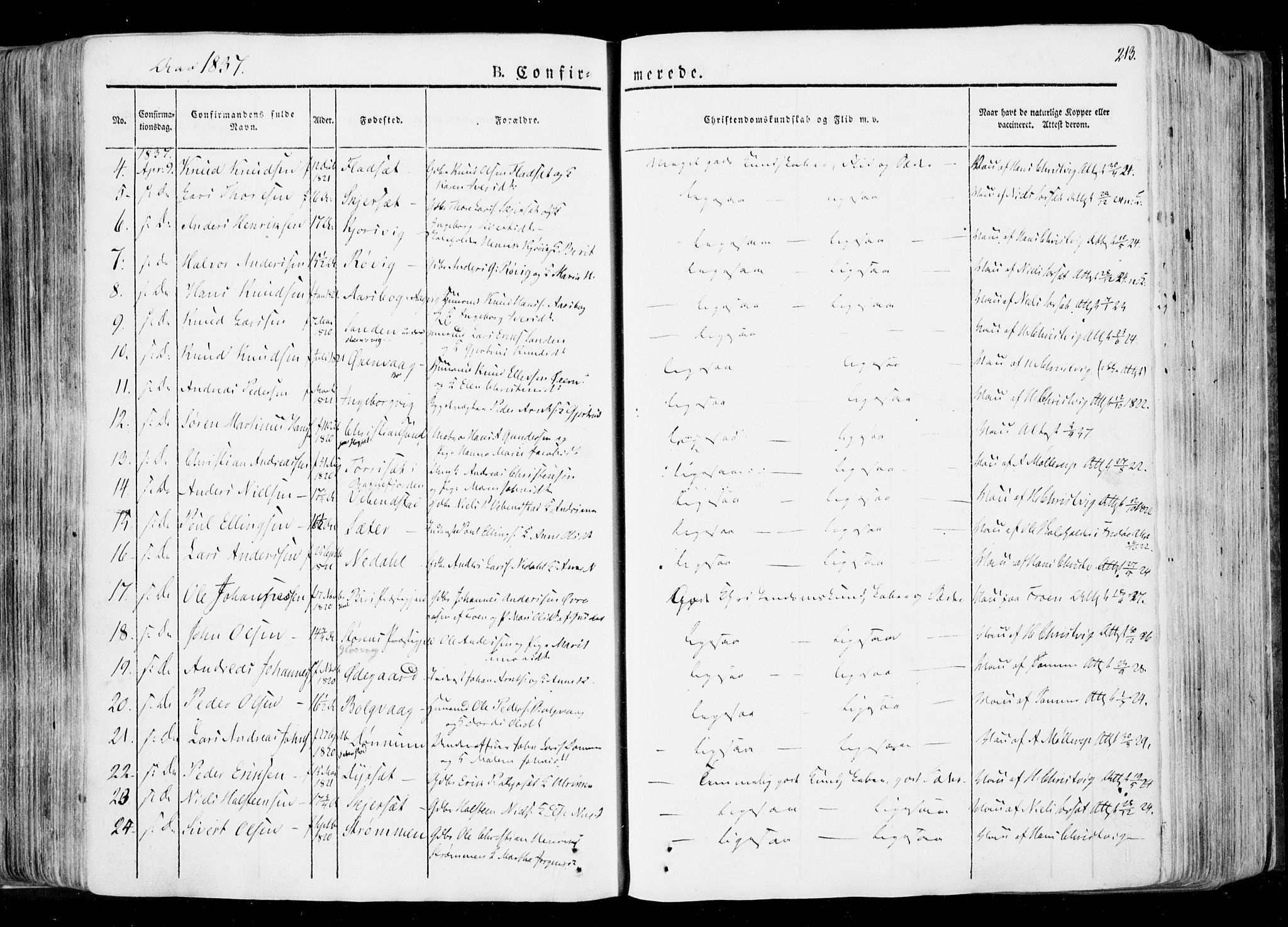 Ministerialprotokoller, klokkerbøker og fødselsregistre - Møre og Romsdal, AV/SAT-A-1454/568/L0803: Parish register (official) no. 568A10, 1830-1853, p. 213